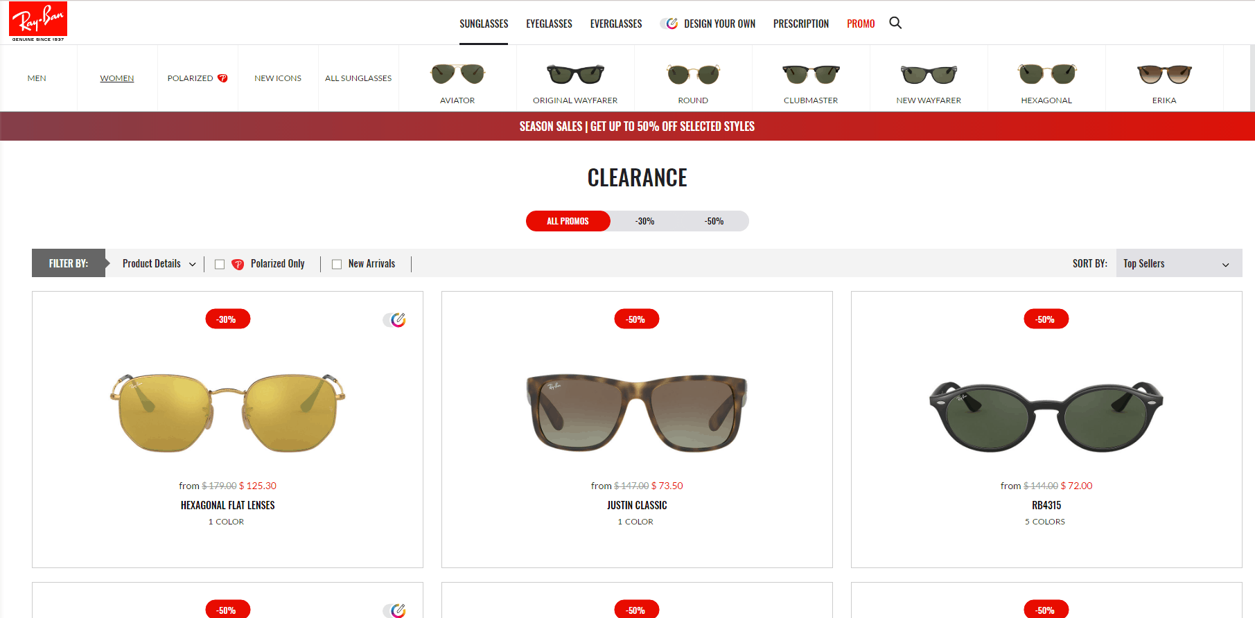 Ray-Ban优惠码2026 雷朋美国站精选商品5折促销美境免邮