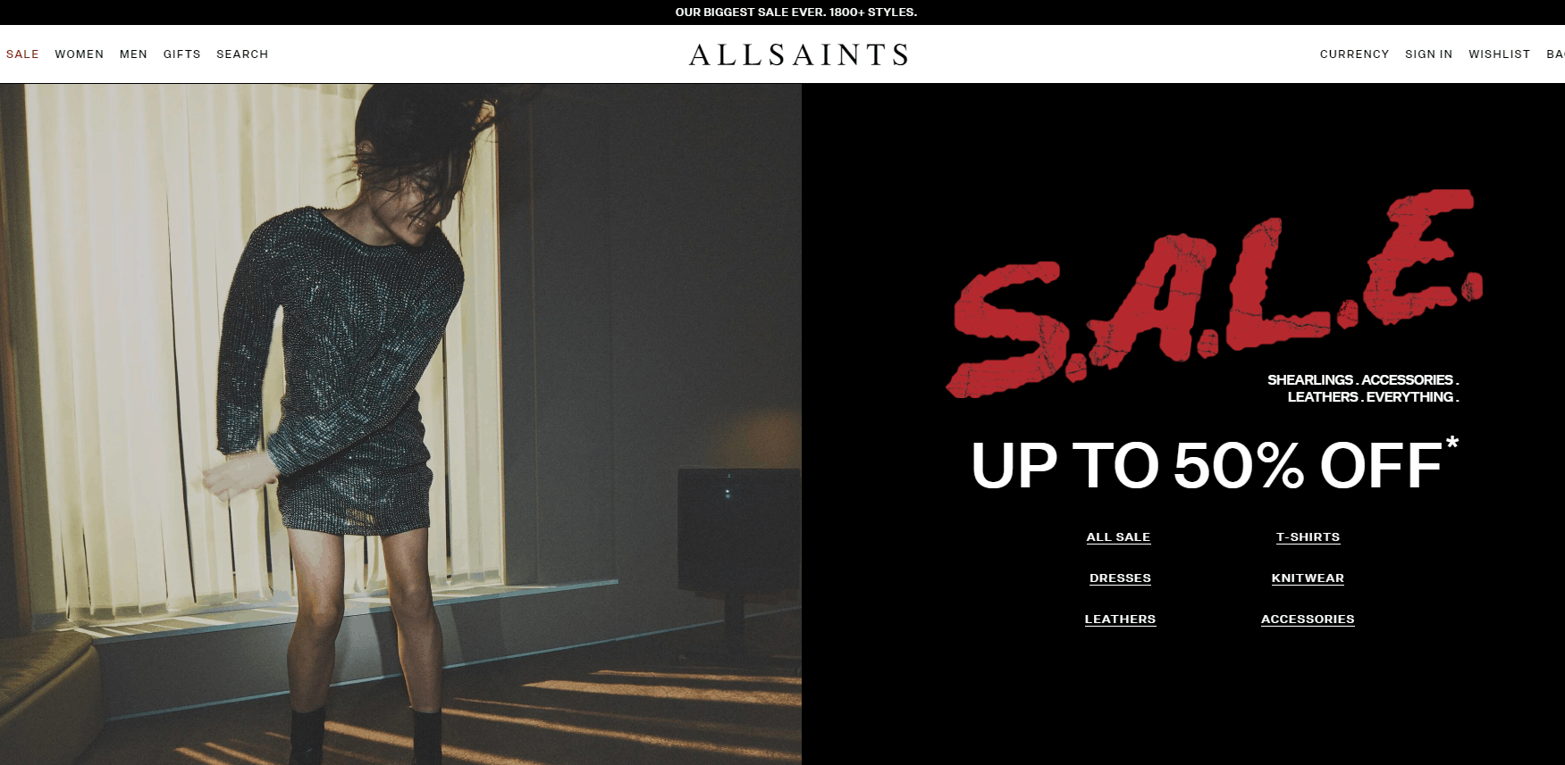 AllSaints优惠码2026 allsaints英国官网低至5折促销英国境内满额免邮