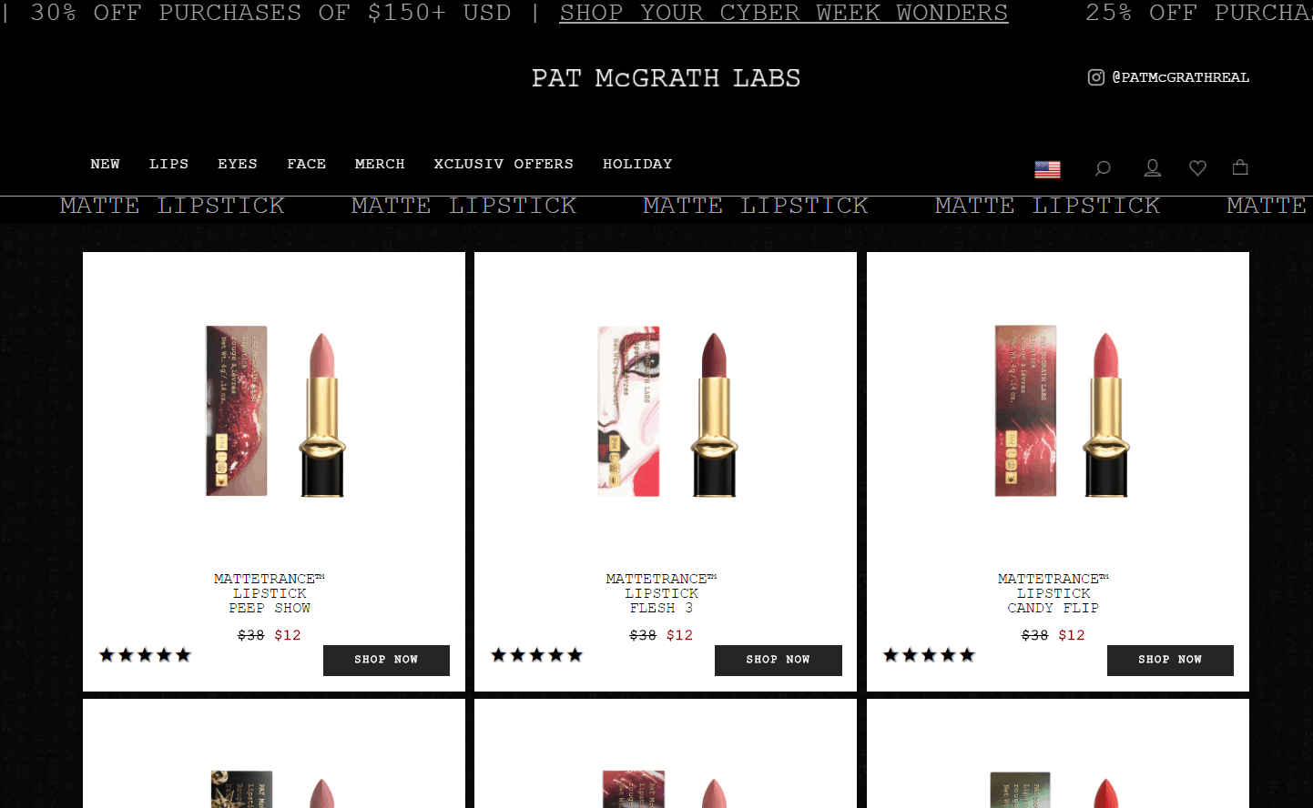 Pat Mcgrath Labs折扣码2026 patmcgrath美国官网精选唇膏、唇釉一律$12促销新人额外9折，美国免邮
