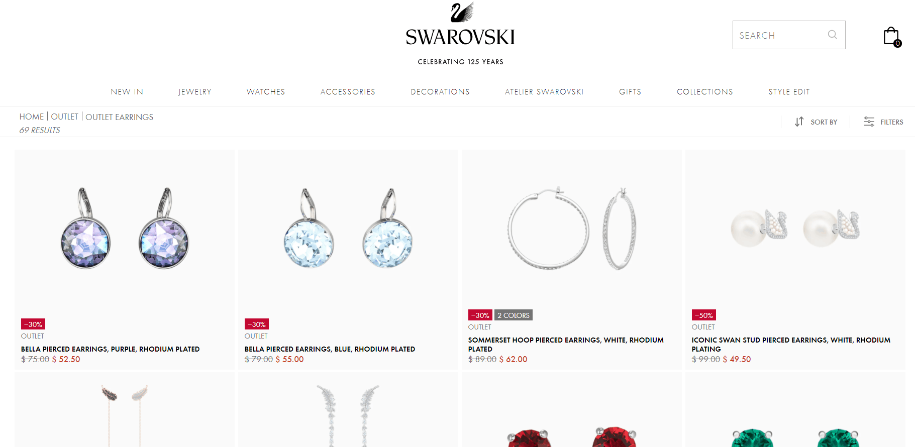 Swarovski折扣码2026 施华洛世奇美国官网outlet区精选饰品低至4折促销美国免邮