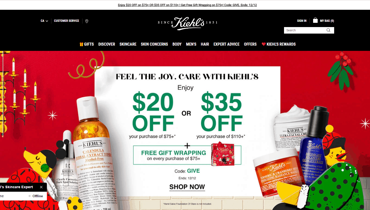 Kiehl’s优惠码2026 科颜氏加拿大官网全场最高满CA0立减CA促销满额免邮
