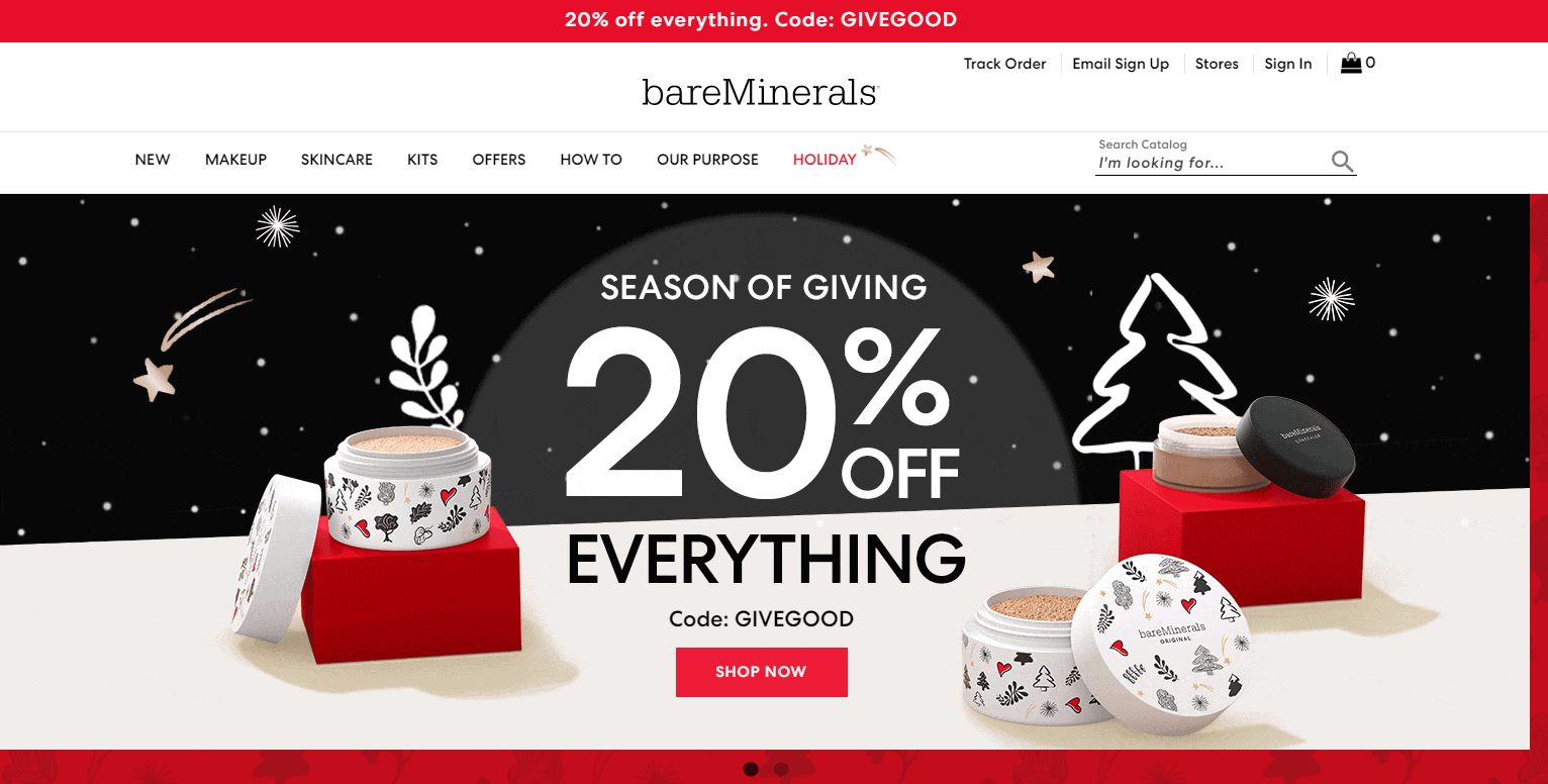 Bare Minerals优惠码2026 bareMinerals现有全场彩妆护肤无门槛8折促销美境免邮