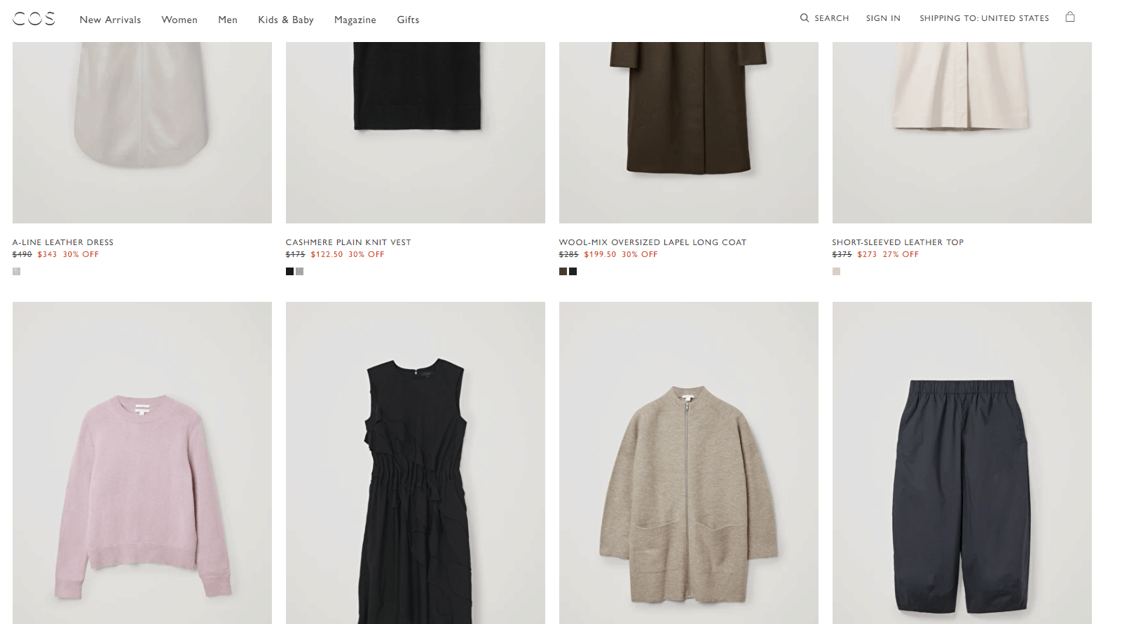 Collection of Style折扣码2026 COS美国官网冬季大促精选商品低至5折+额外85折促销满额免邮