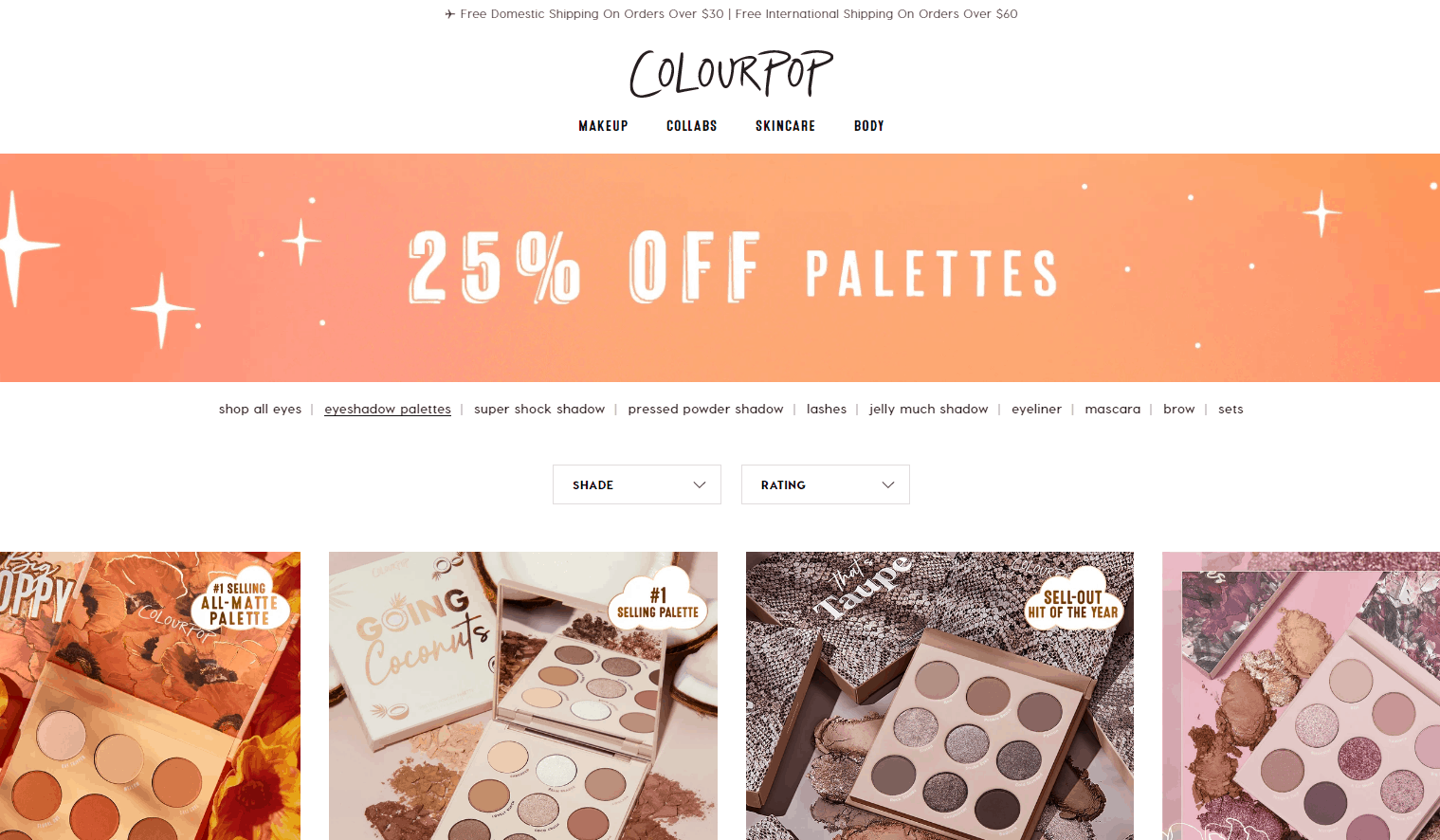 Colourpop优惠码2026 卡拉泡泡美国官网全场眼影盘75折促销满额免邮