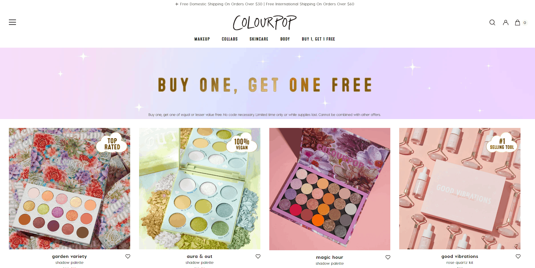 Colourpop优惠码2026 卡拉泡泡美国官网精选专区彩妆买一送一眼影盘、唇膏笔好价