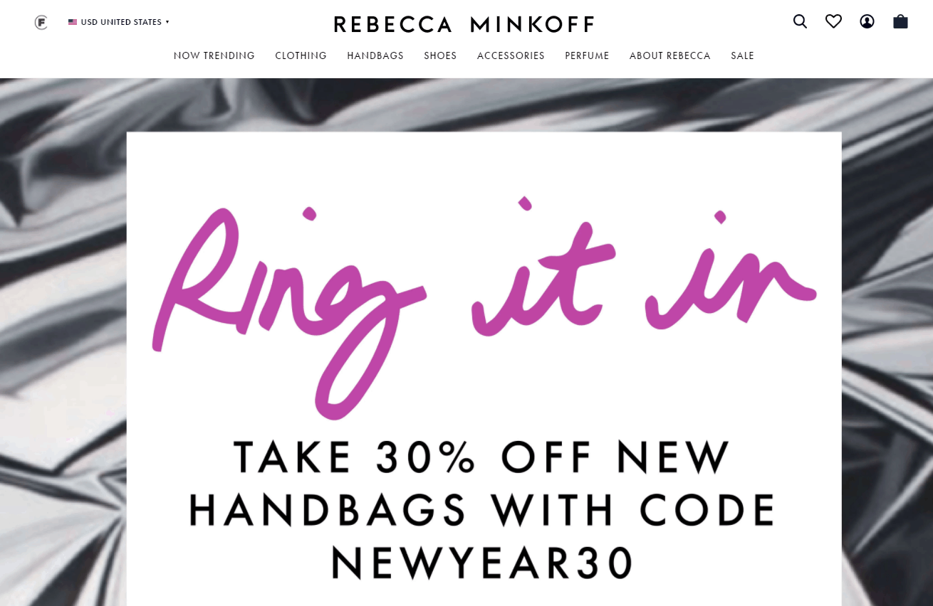Rebecca Minkoff优惠码2026 rebeccaminkoff美国官网精选新款包包无门槛7折促销折扣区也参加