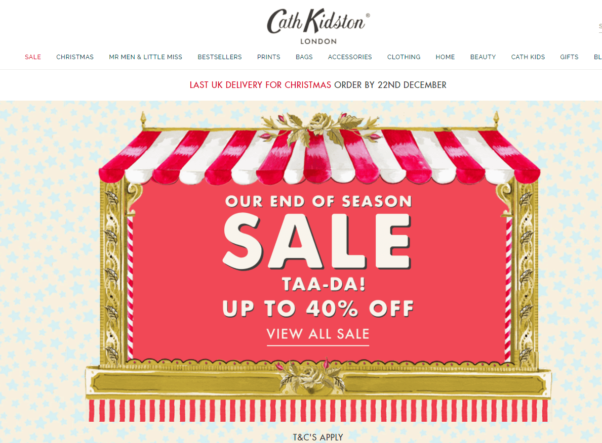 Cath Kidston折扣码2026 cathkidston英国官网现有季末大促精选商品低至6折促销满额免邮