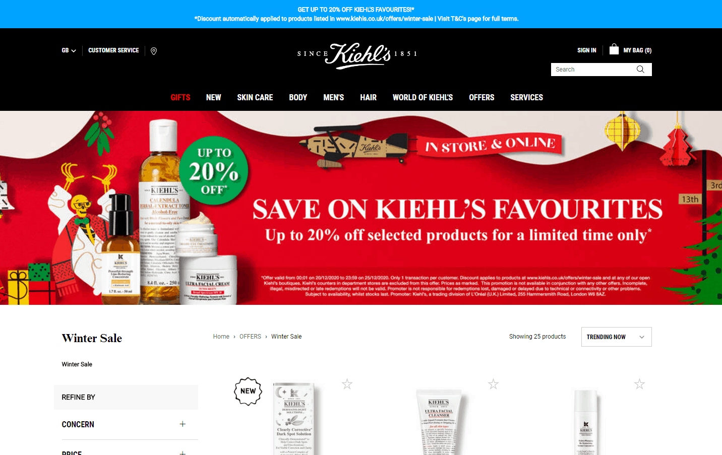 Kiehl’s优惠码2026 科颜氏英国官网全场护肤低至8折