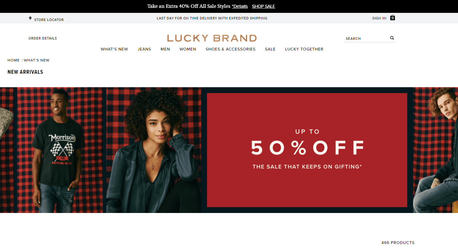 Lucky Brand优惠码2026 luckybrand美国官网现有精选商品低至5折促销美境免邮