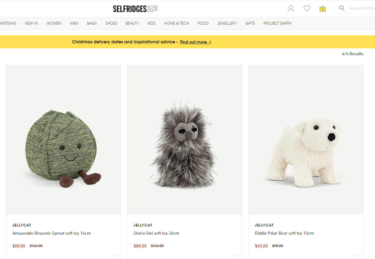 Selfridges优惠码2026 selfridges塞尔福里奇百货公司现有多款Jellycat毛绒产品5折促销售价HK起