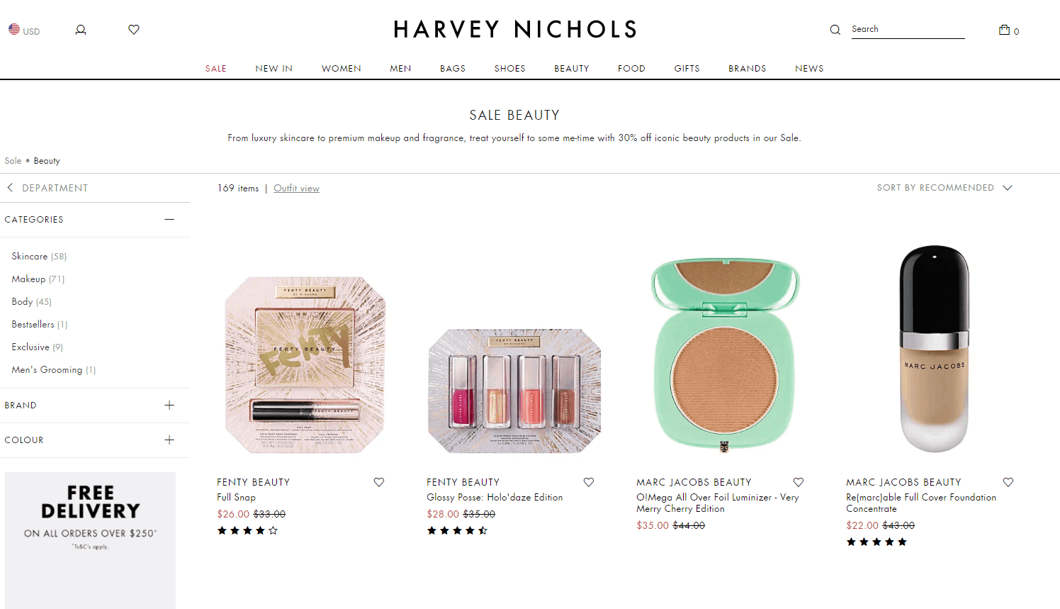 Harvey Nichols优惠码2026 harveynichols现有折扣区美妆低至5折促销收NARS、FENTY BEAUTY等圣诞限定套装