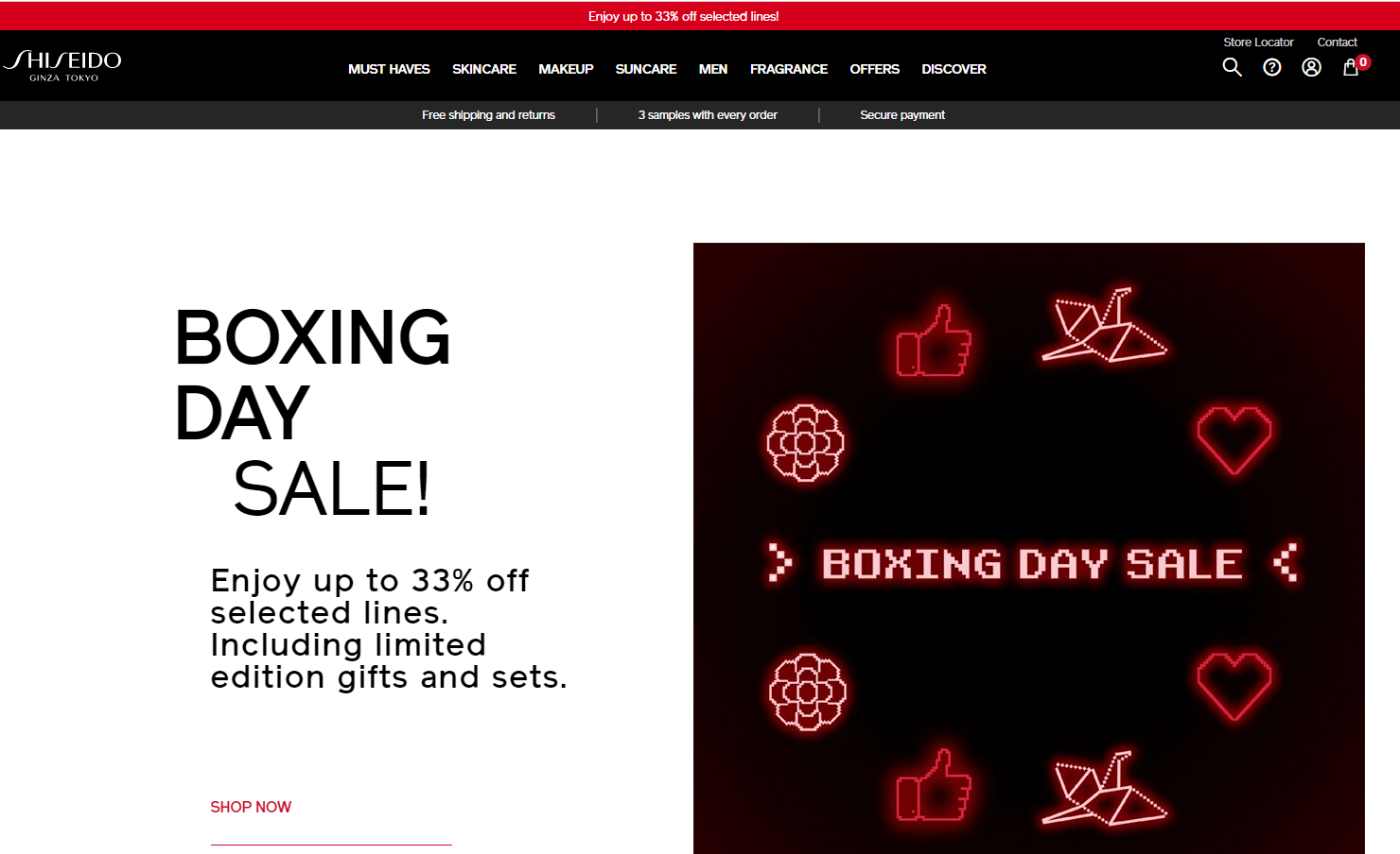 Shiseido折扣码2026 资生堂英国站BOXING DAY精选商品低至67折促销满额免邮