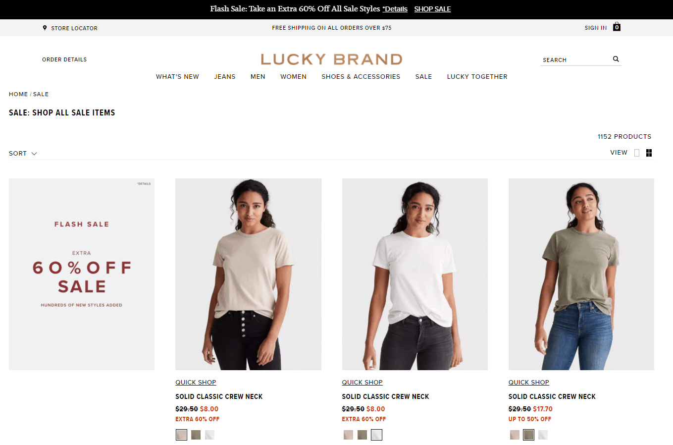 Lucky Brand折扣码2026 luckybrand美国官网折扣区商品额外4折促销满额免邮