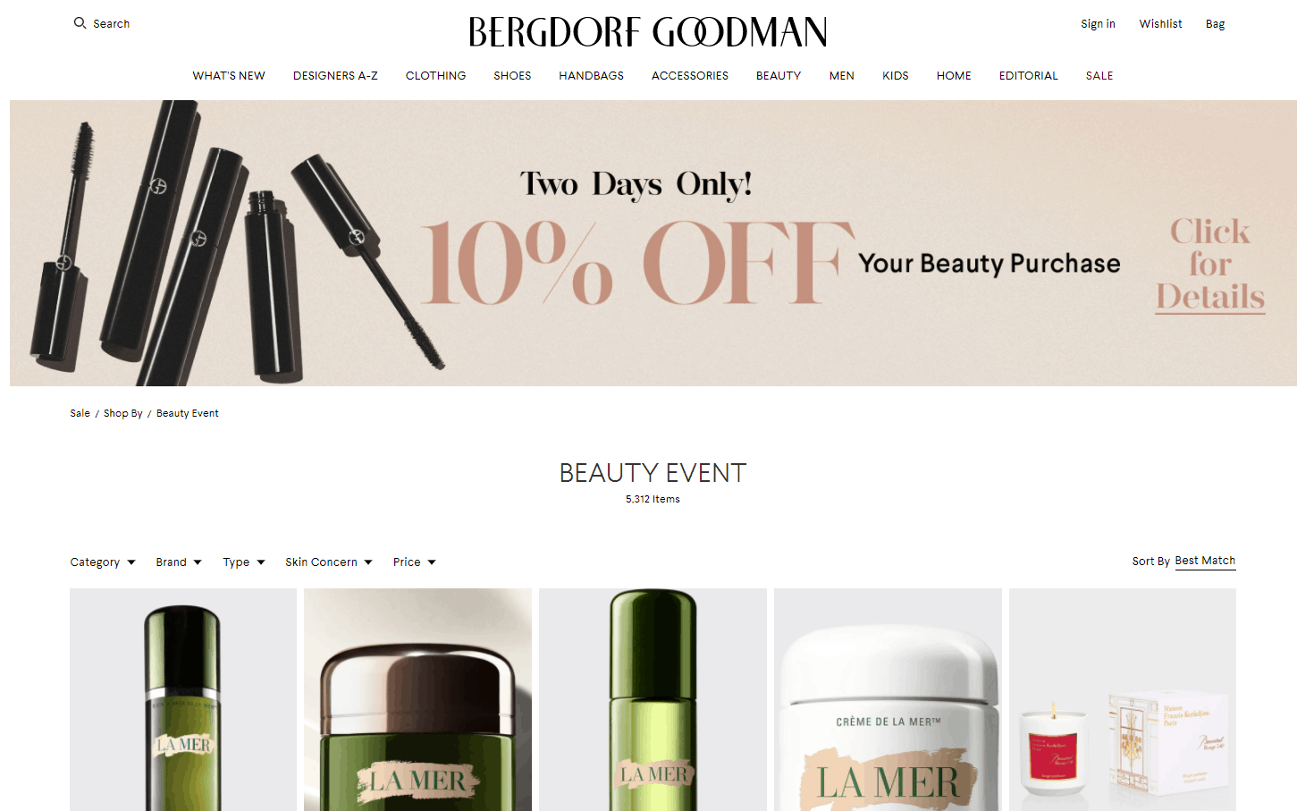 Bergdorf Goodman折扣码2026 BG全场美容护肤品额外9折促销可叠加品牌满赠