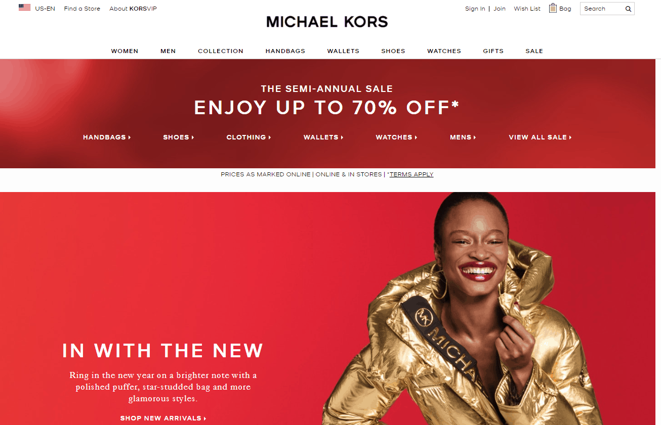 Michael Kors折扣码2026 michaelkors美国官网折扣区低至3折促销美国免邮