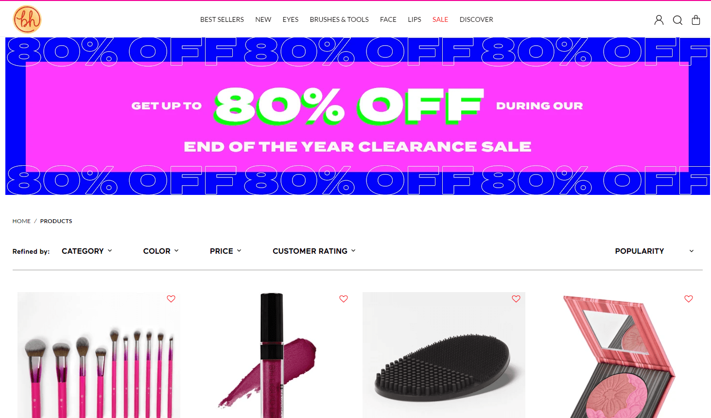 BH Cosmetics折扣码2026 bhcosmetics美国官网年末折扣区彩妆低至2折促销满额免邮