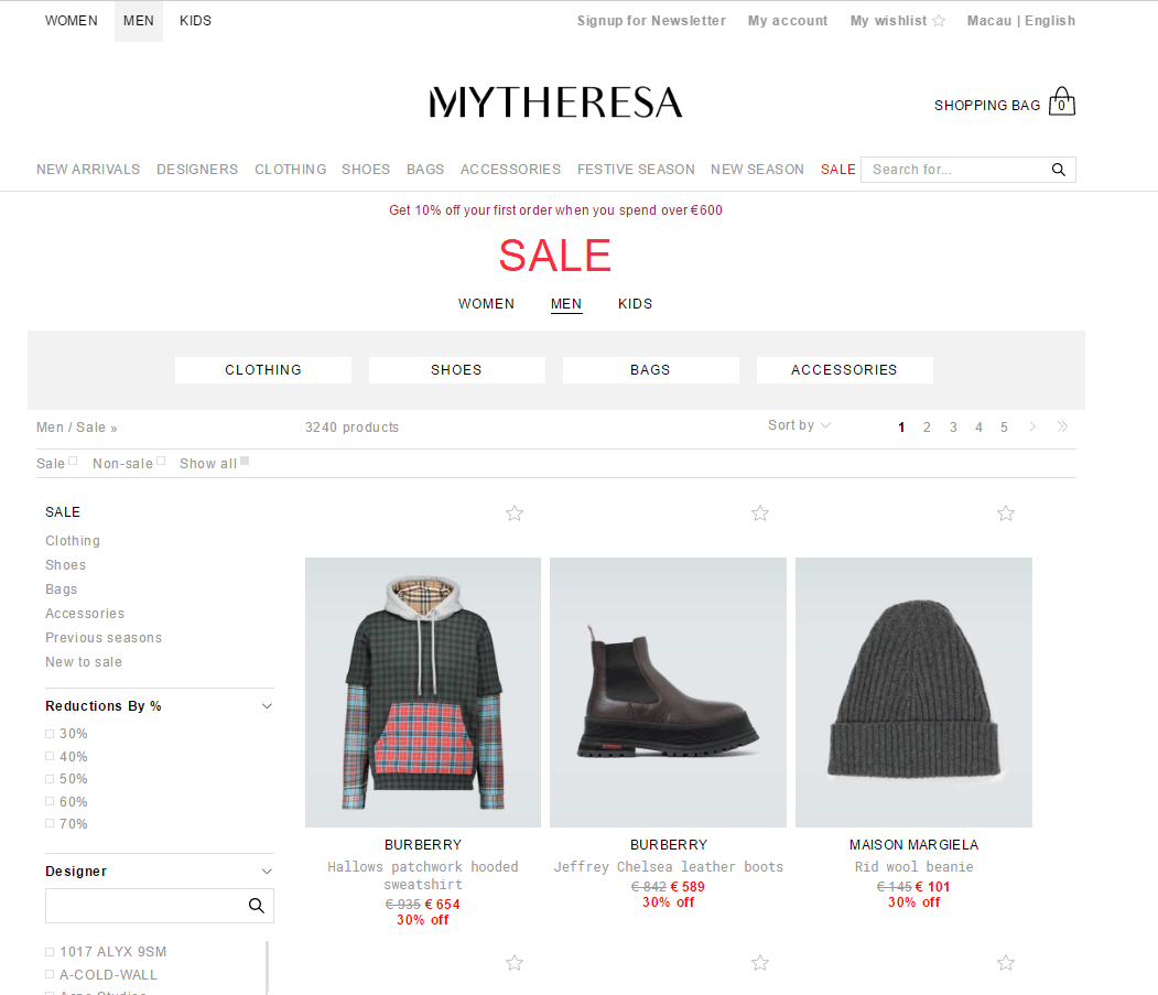 Mytheresa优惠码2026 mytheresa私密大促精选商品低至5折促销限时包邮
