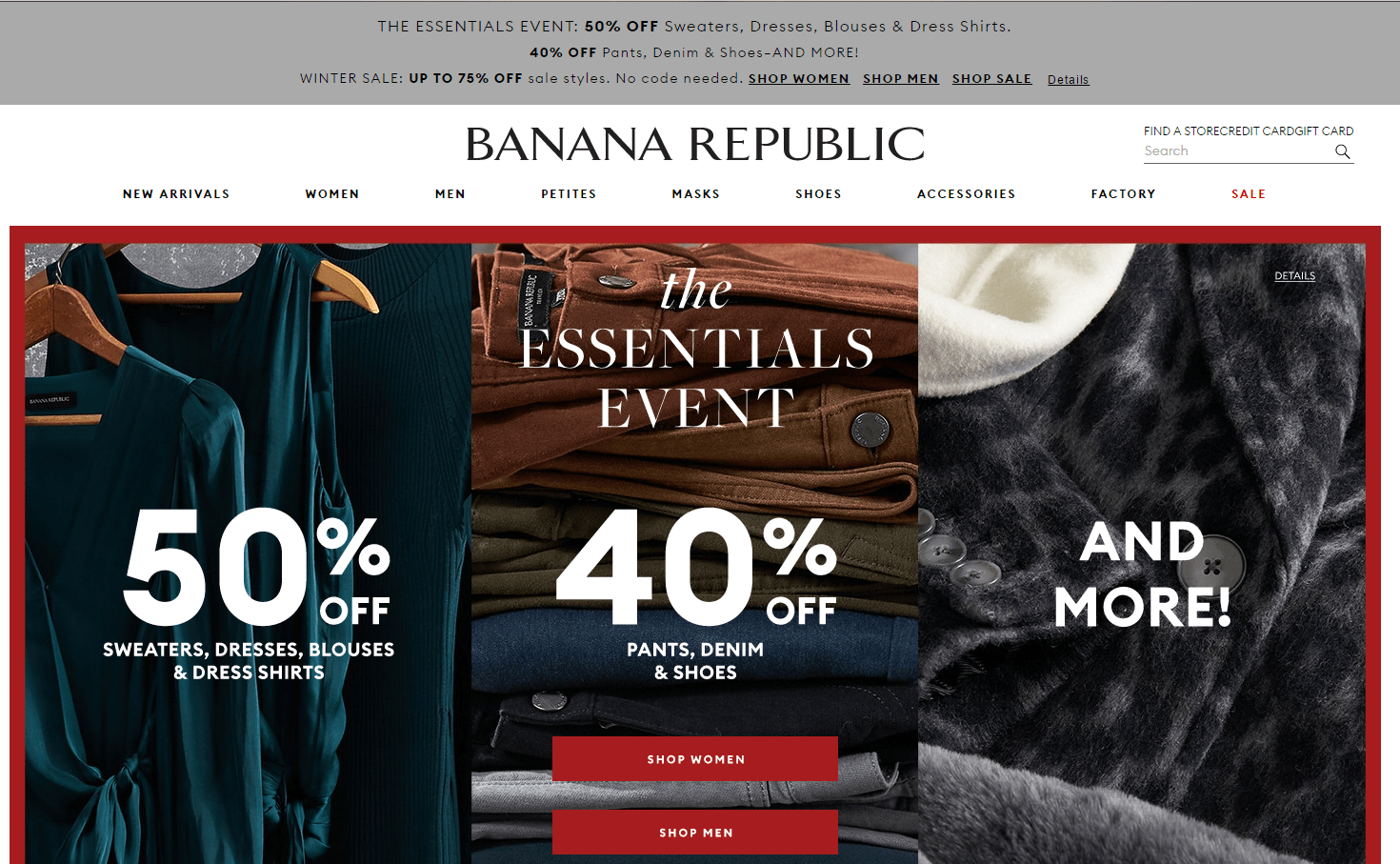 Banana Republic优惠码2026 香蕉共和国官网冬季大促精选商品低至25折促销精选上装5折/裤装鞋履6折