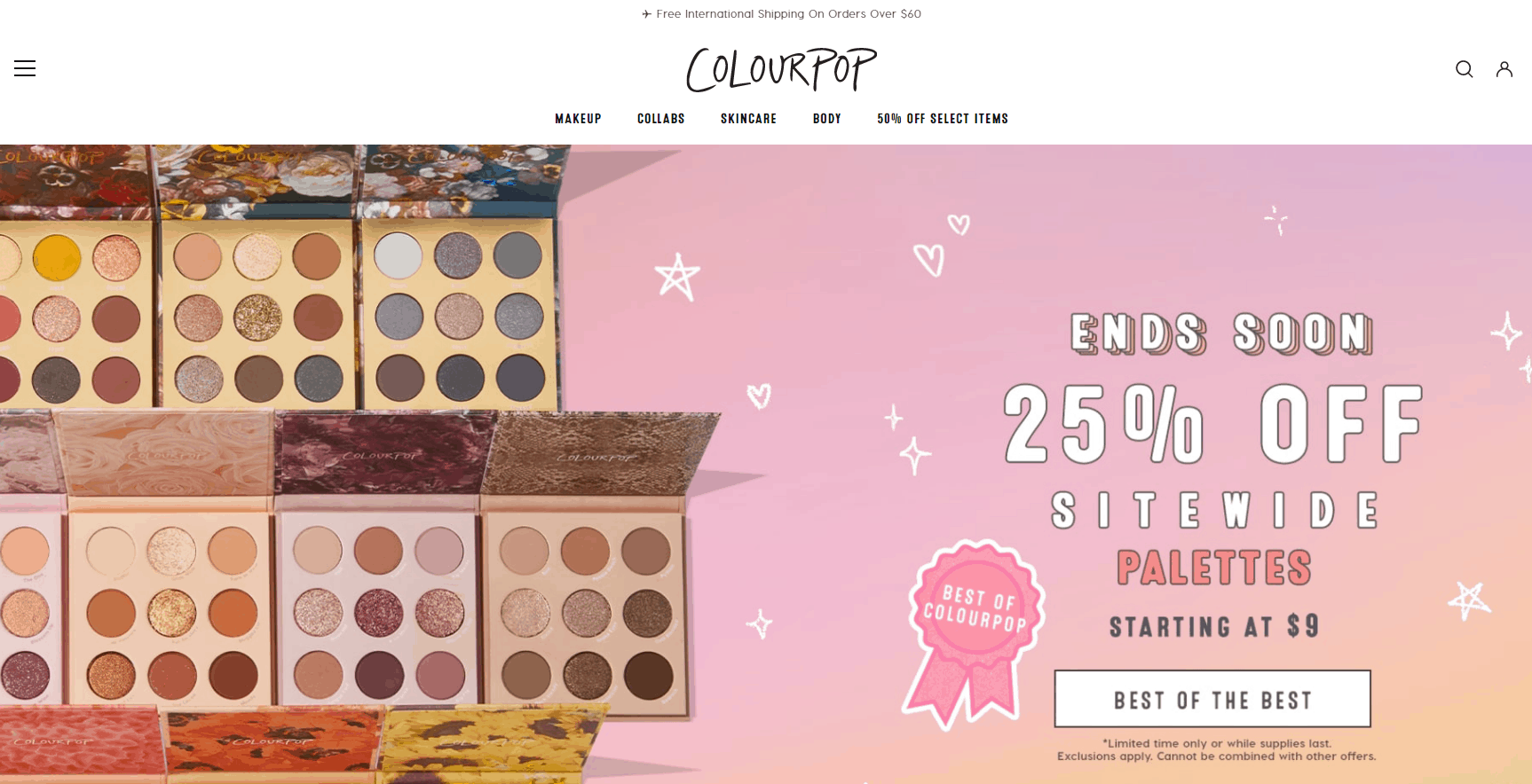 Colourpop折扣码2026 卡拉泡泡美国官网年底全场75折促销马上结束