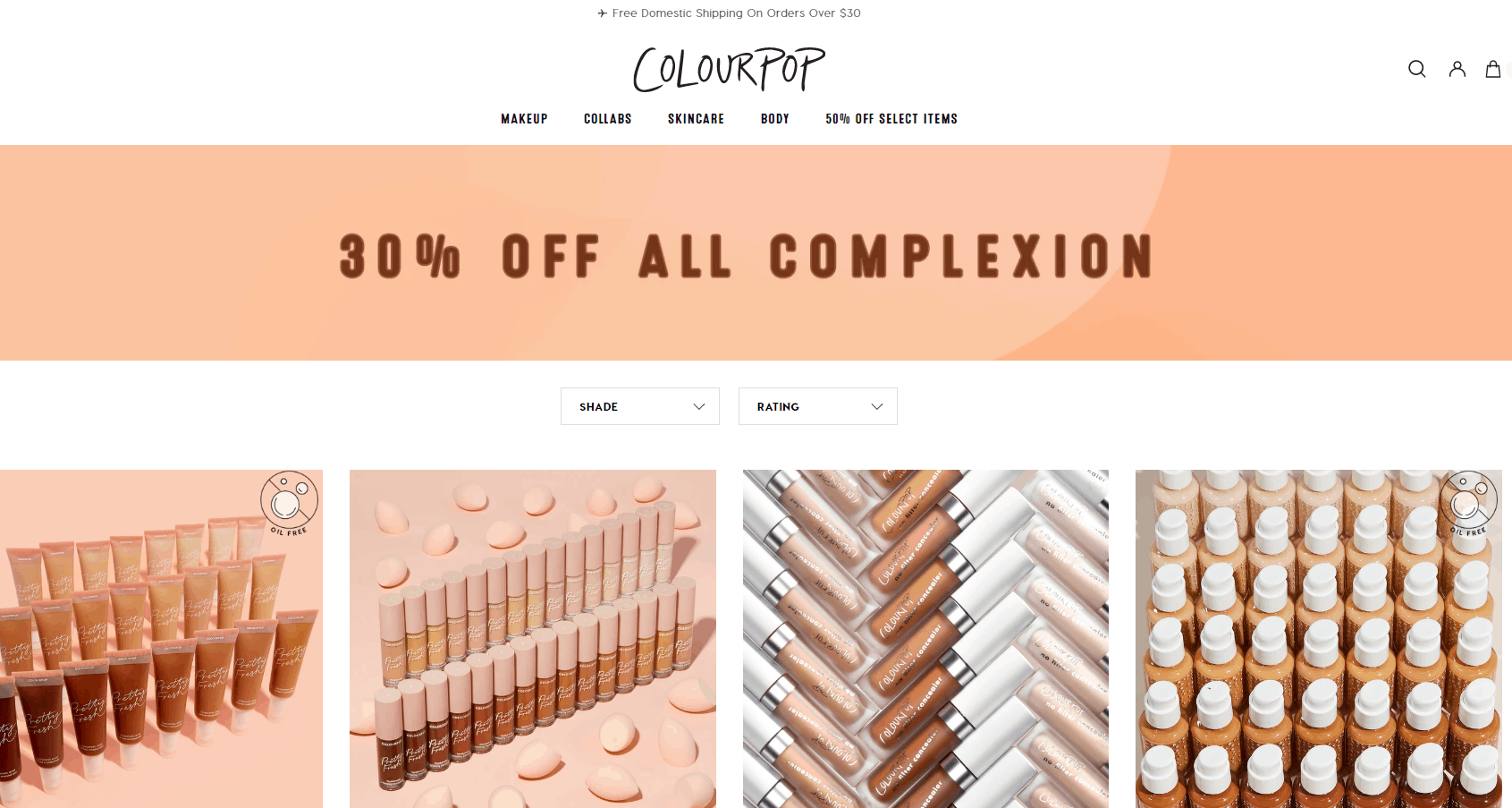 Colourpop折扣码2026 卡拉泡泡美国官网现有精选粉底、遮瑕，散粉等产品线上7折促销限时促销