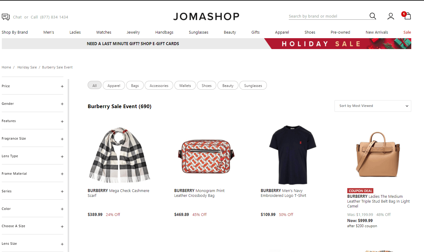 Jomashop折扣码2026 jomashop现有burberry精选商品低至4折促销可叠加满减