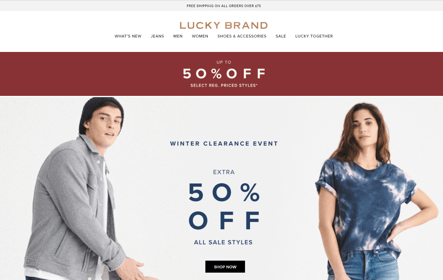 Lucky Brand优惠码2026 luckybrand美国官网精选商品低至5折+折扣区额外5折促销满额免邮