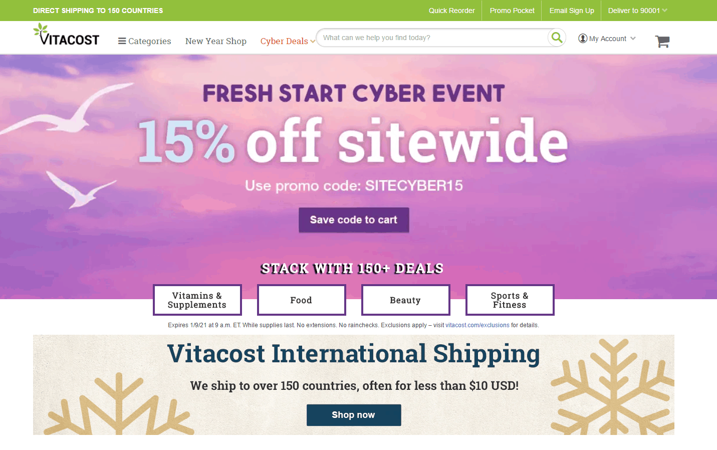 Vitacost优惠码2026 vitacost美国官网营养保健品、维生素补充剂等无门槛额外85折满额免邮