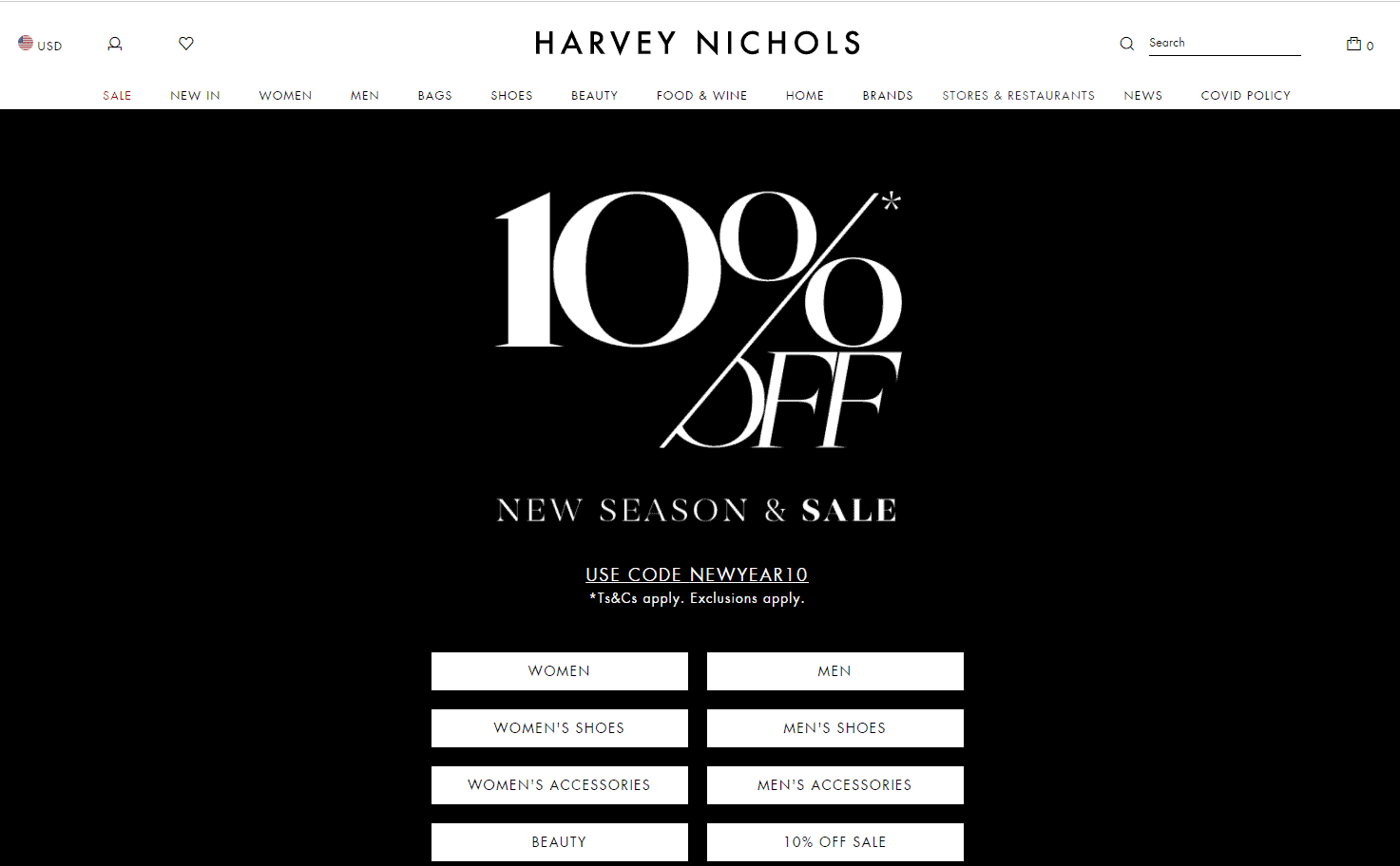 Harvey Nichols优惠码2026 harveynichols官网时尚美妆类精选商品无门槛9折促销折扣区也参加