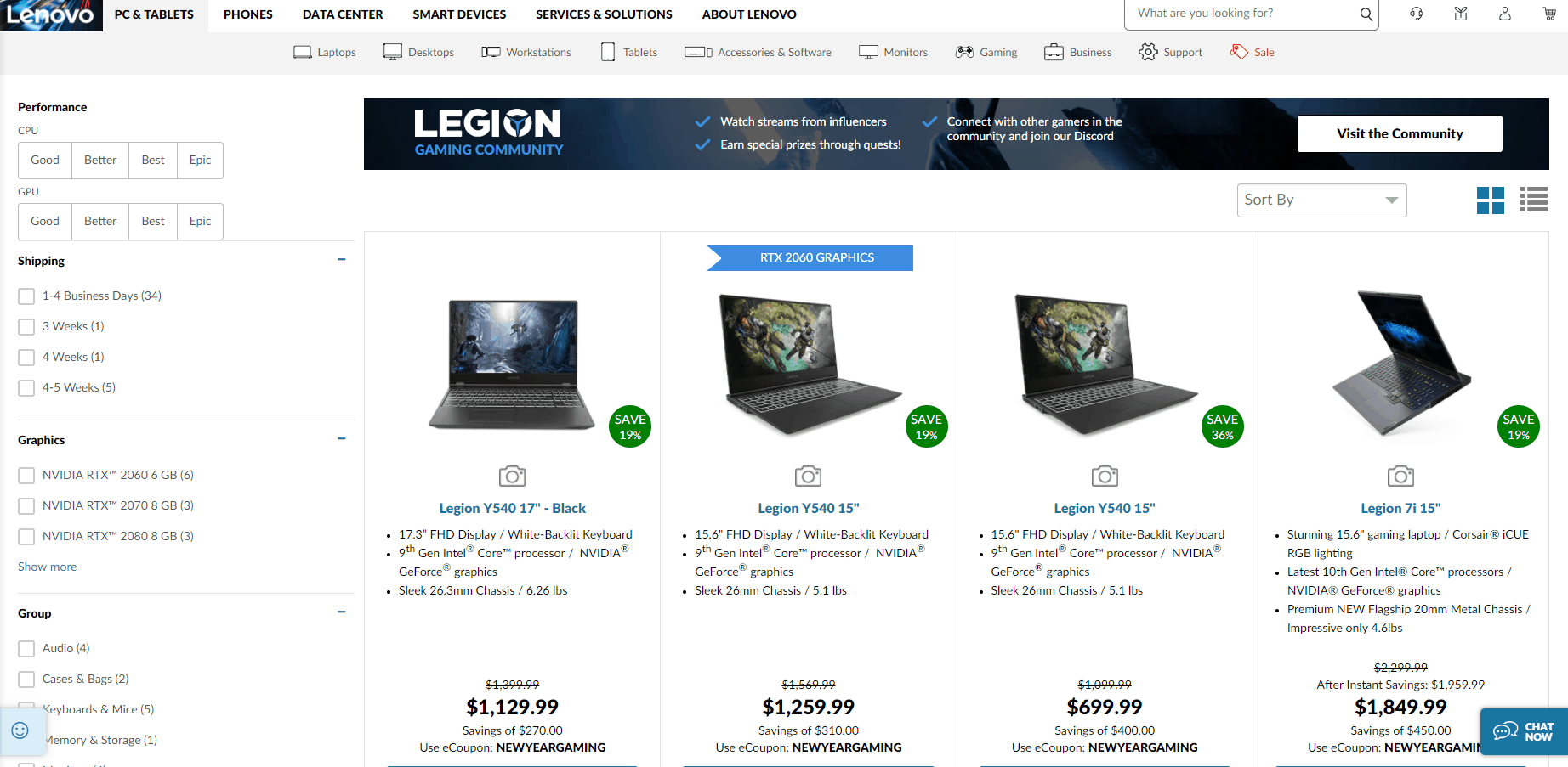 Lenovo折扣码2026联想美国官网2021游戏本新年大促低至5折Y540 2060游戏本仅9