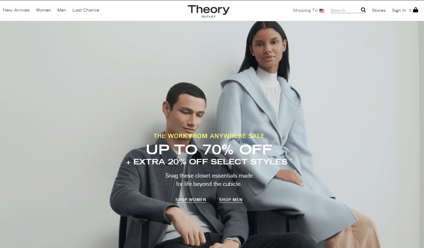 Theory折扣码2026 Theory outlets美国官网精选商品低至3折+额外8折促销美境免邮