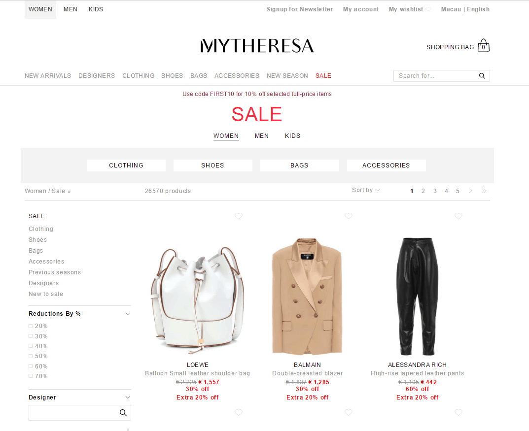 Mytheresa折扣码2026 mytheresa官网现有精选服饰低至3折+额外8折促销促销满额免邮