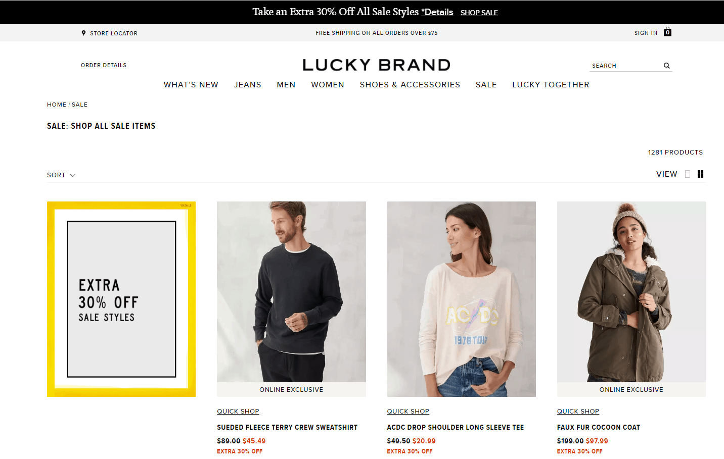 Lucky Brand折扣码2026 luckybrand美国官网折扣区服饰额外7折促销满额免邮