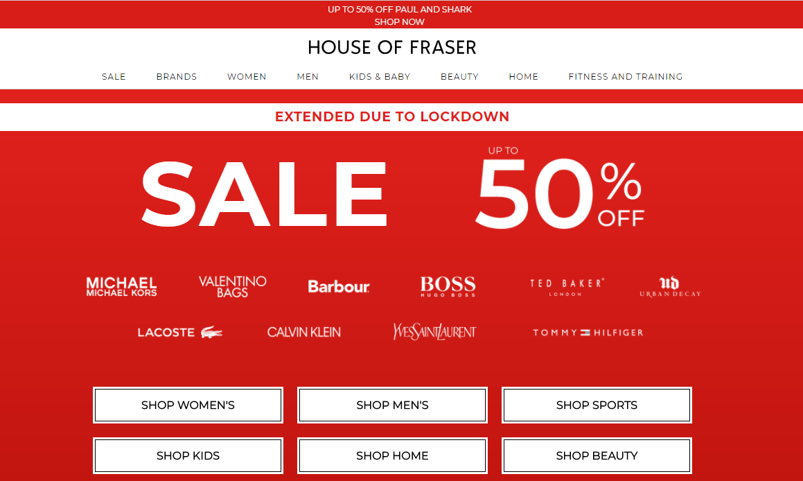 House of Fraser优惠码2026 houseoffraser英国官网现有精选商品低至5折促销不少好价