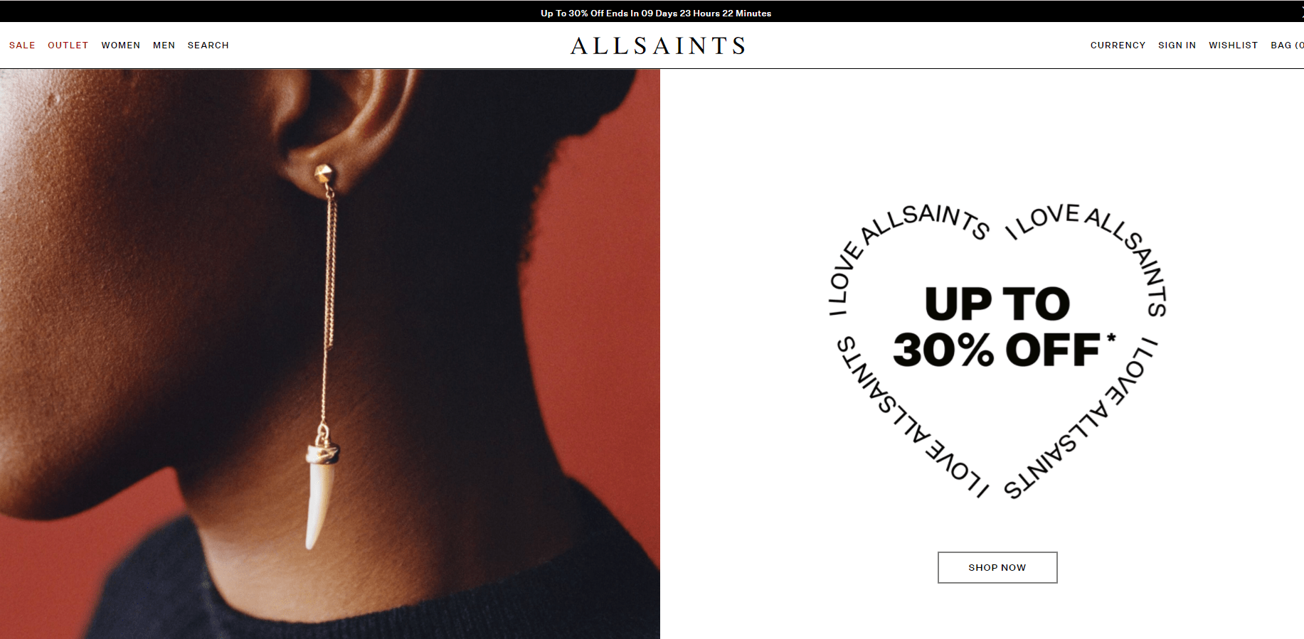 All saints折扣码2026 allsaints英国官网情人节大促精选商品低至7折特卖满额免邮