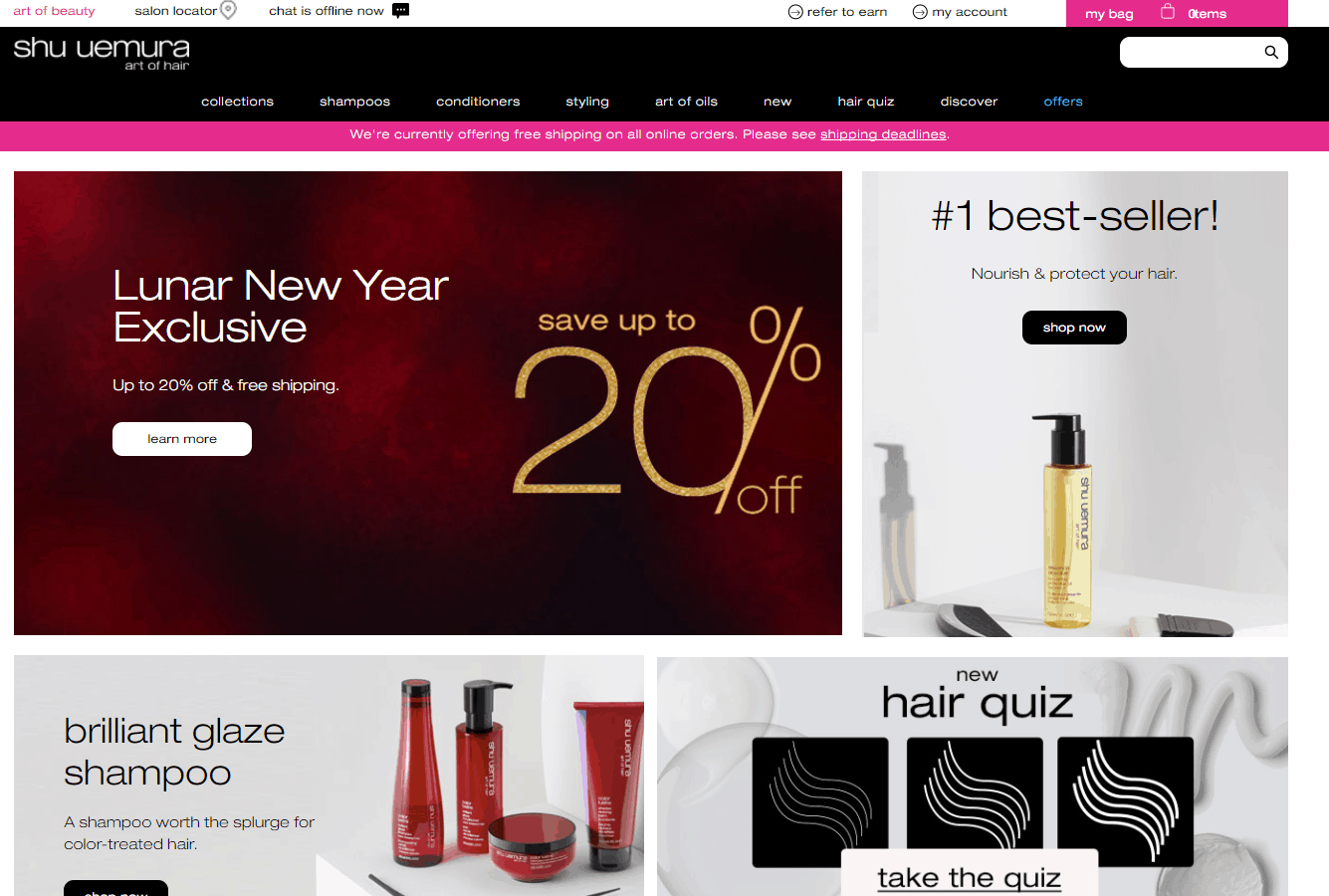 Shu Uemura Art of Hair优惠码2026 植村秀美国官网全场正装商品最高3件8折促销美国免邮