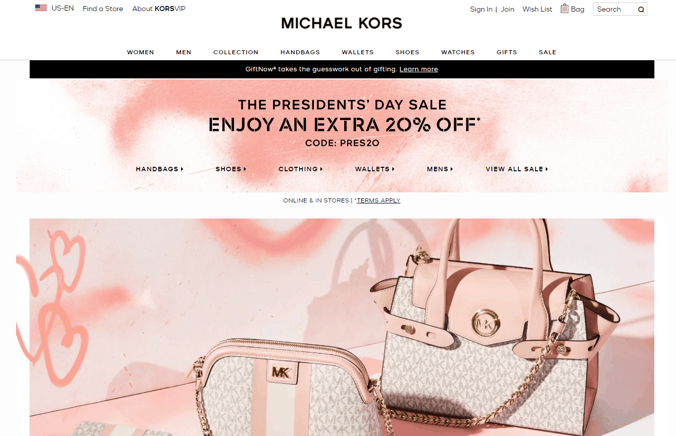 Michael Kors折扣码2026 michaelkors美国官网总统日全场额外8折促销多款史低价