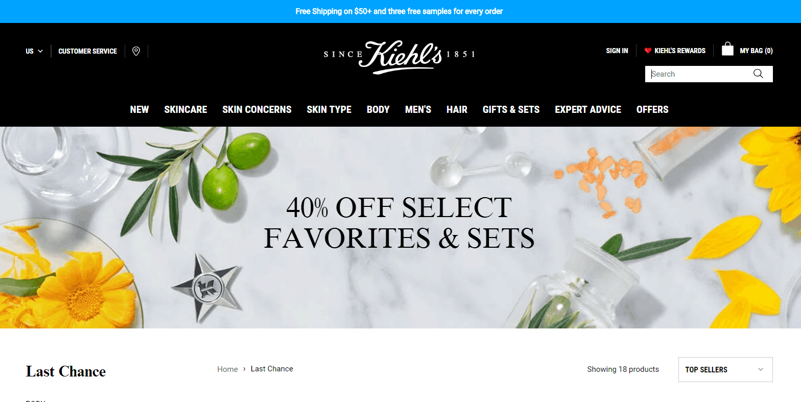 Kiehl’s折扣码2026 科颜氏美国官网折扣区无门槛6折促销+部分叠加额外85折限定新品也参加