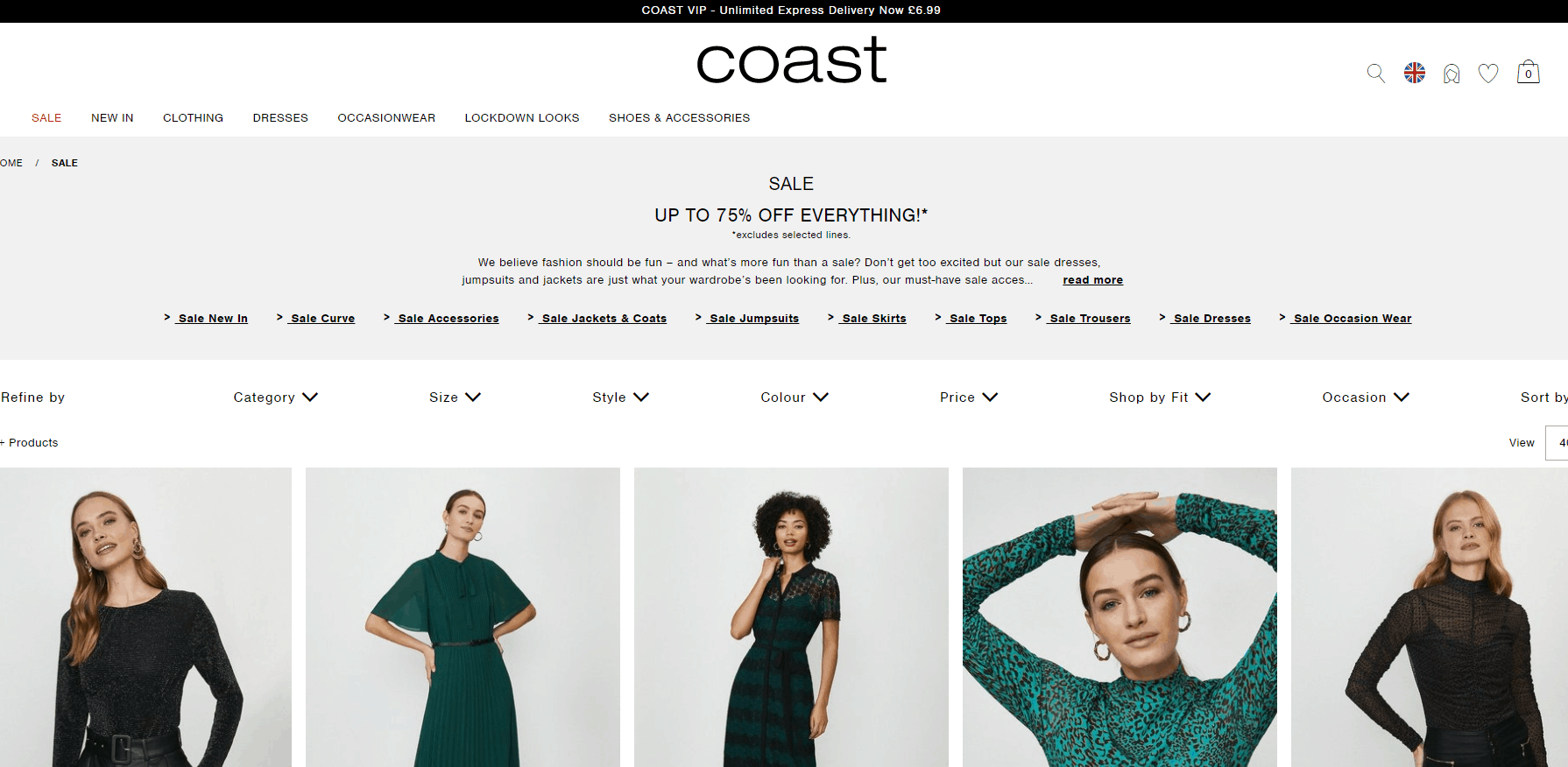 Coast优惠码2026 coastfashion英国官网折扣区低至25折促销满额免邮