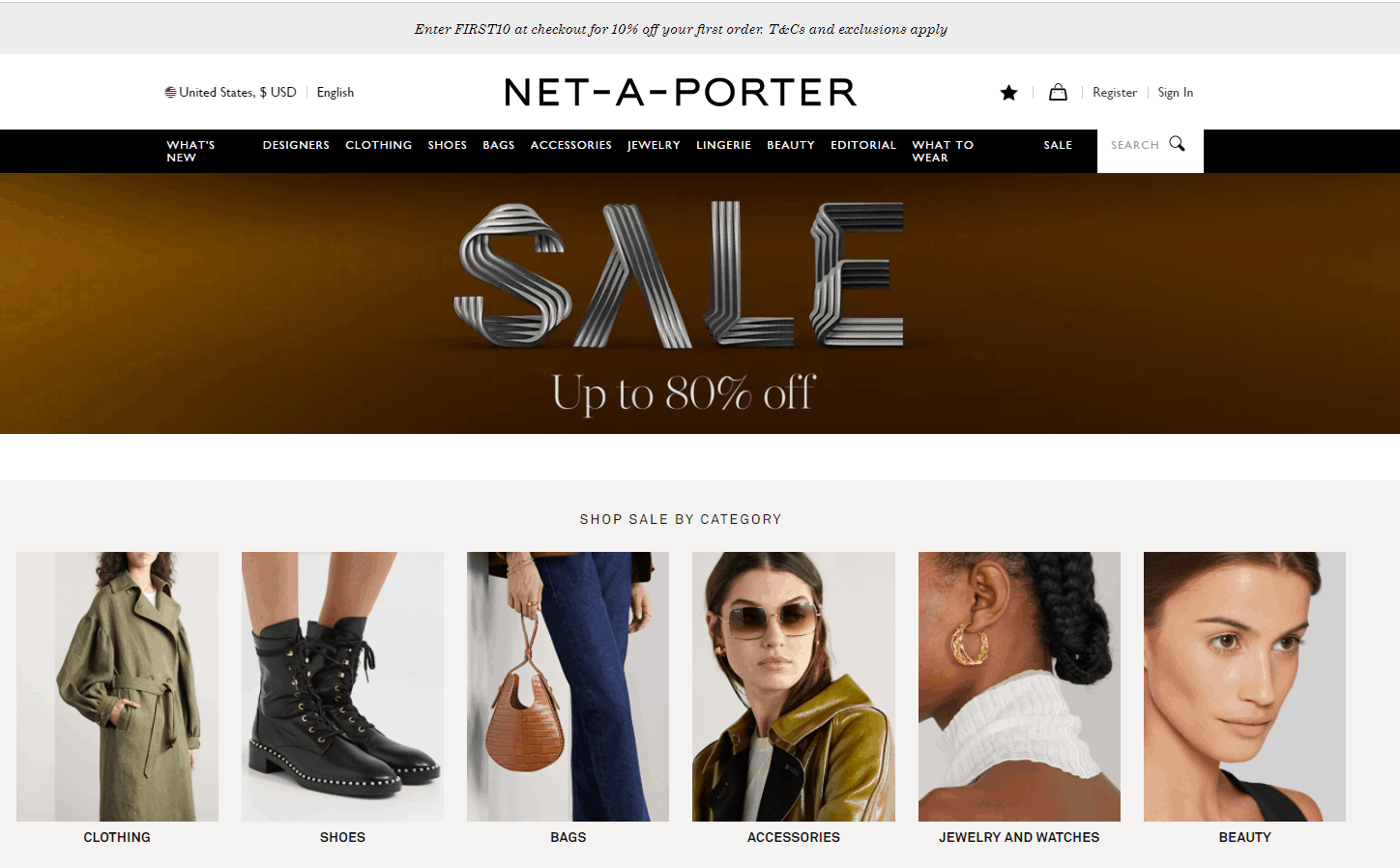 NET-A-PORTER折扣码2026 net a porter美国官网折扣区低至2折促销满额免邮