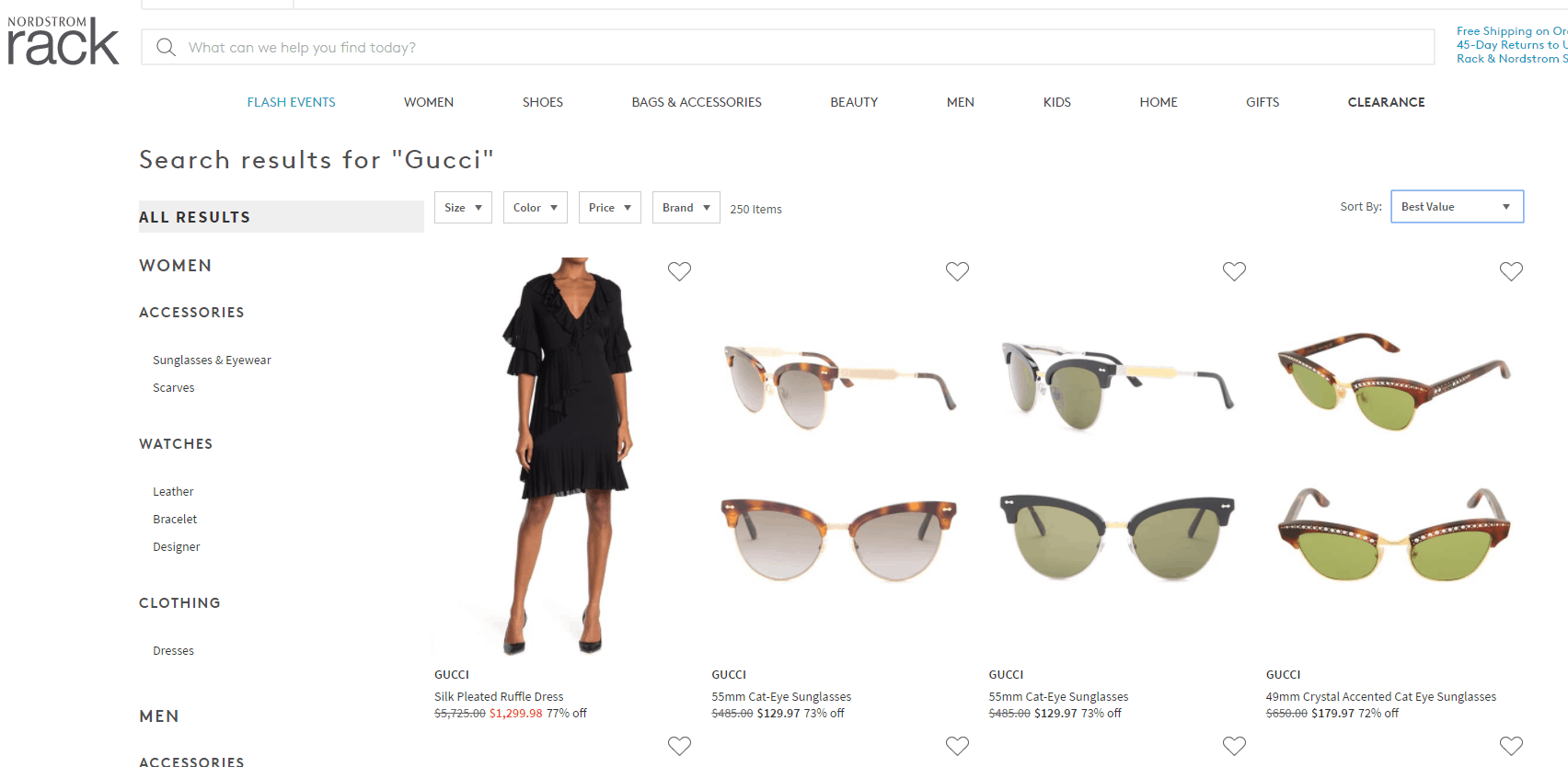 Nordstrom Rack优惠码2026 nordstromrack美国官网现有精选Gucci太阳镜等低至27折促销满额免邮