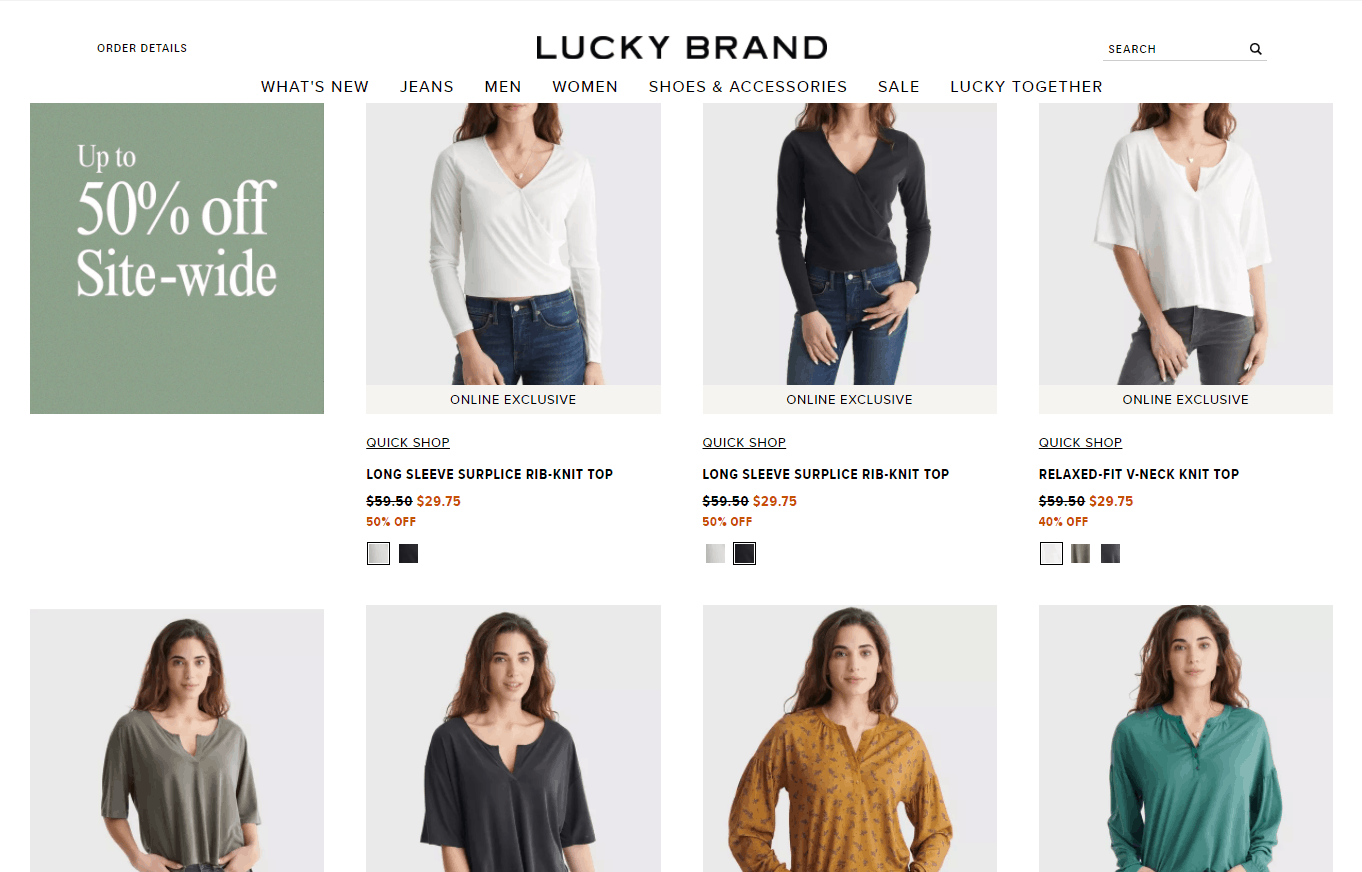 Lucky Brand优惠码2026 luckybrand美国官网全场服饰低至5折促销满额免邮