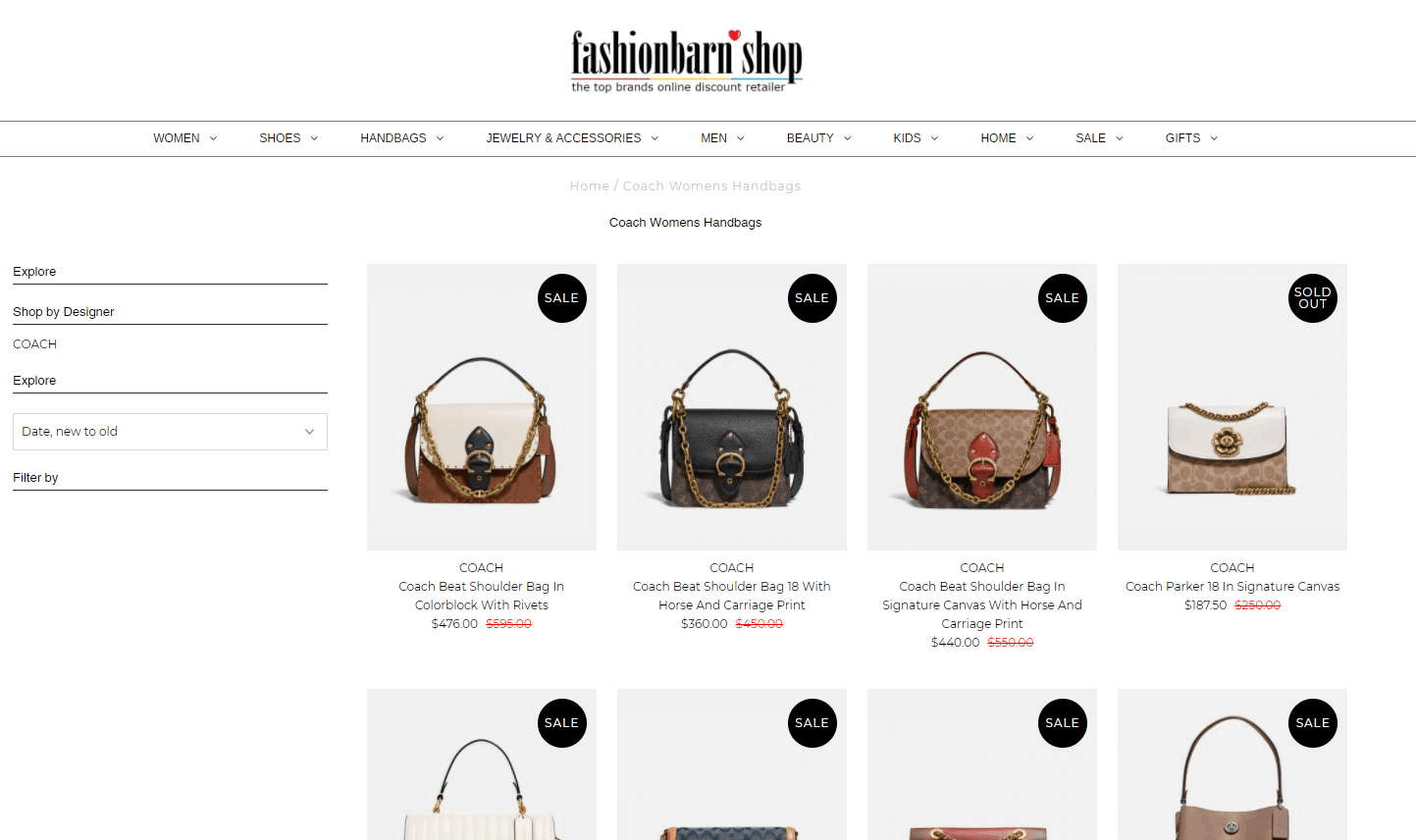 Fashionbarn Shop折扣码2026 fashionbarnshop美国官网有Coach蔻驰多款tabby、parker包袋8折促销新人额外9折