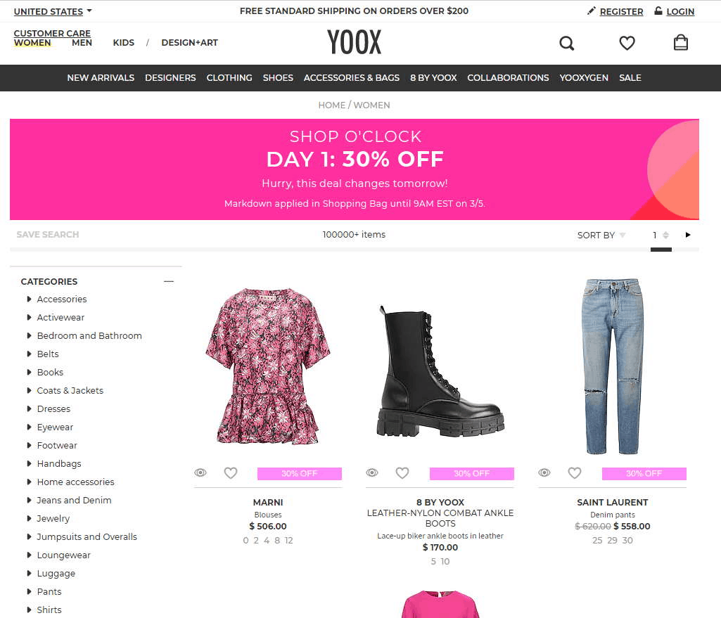 YOOX优惠码2026 yoox美国官网女神节精选商品无门槛7折闪促满额免邮