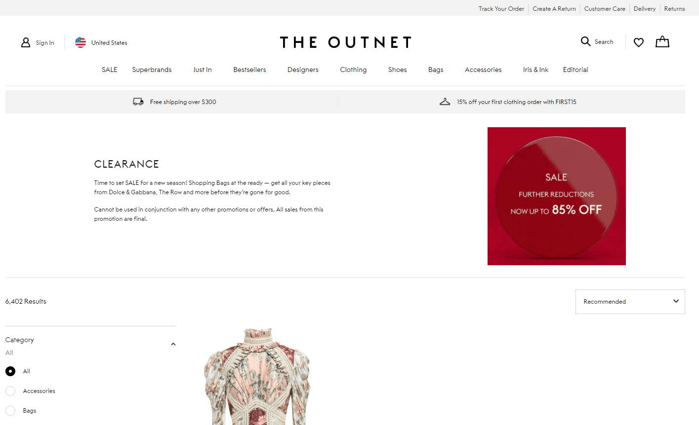 The Outnet折扣码2026 theoutnet官网换季清仓折扣商品低至1.5折促销满额免邮