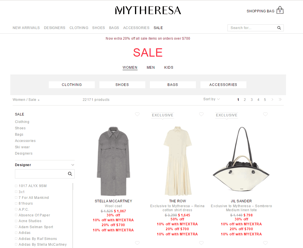 Mytheresa优惠码2026 mytheresa官网现有折扣区服饰满€600额外8折促销满额免邮