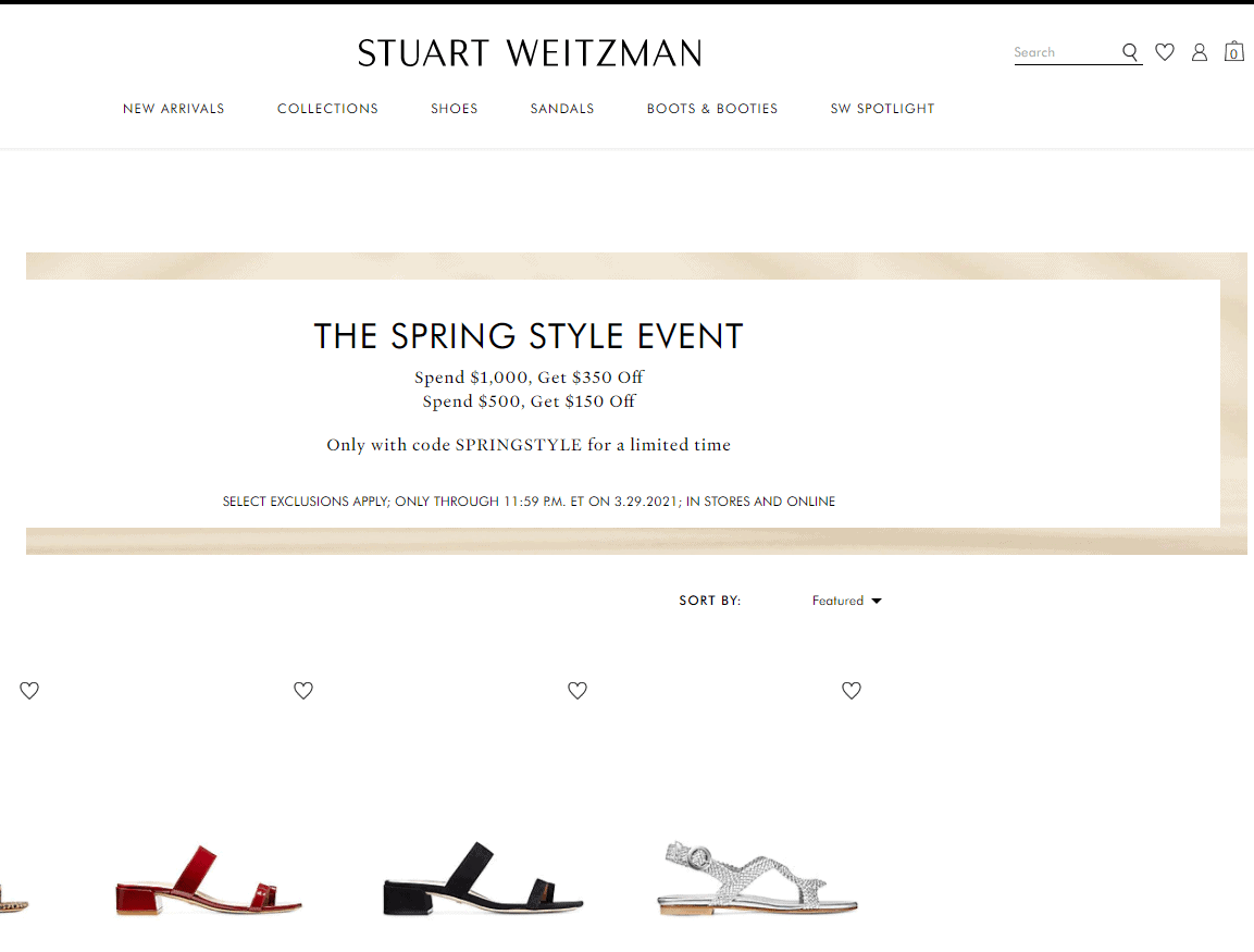 Stuart Weitzman折扣码2026 SW美国官网精选款式满0减0/满00减0 美境免邮