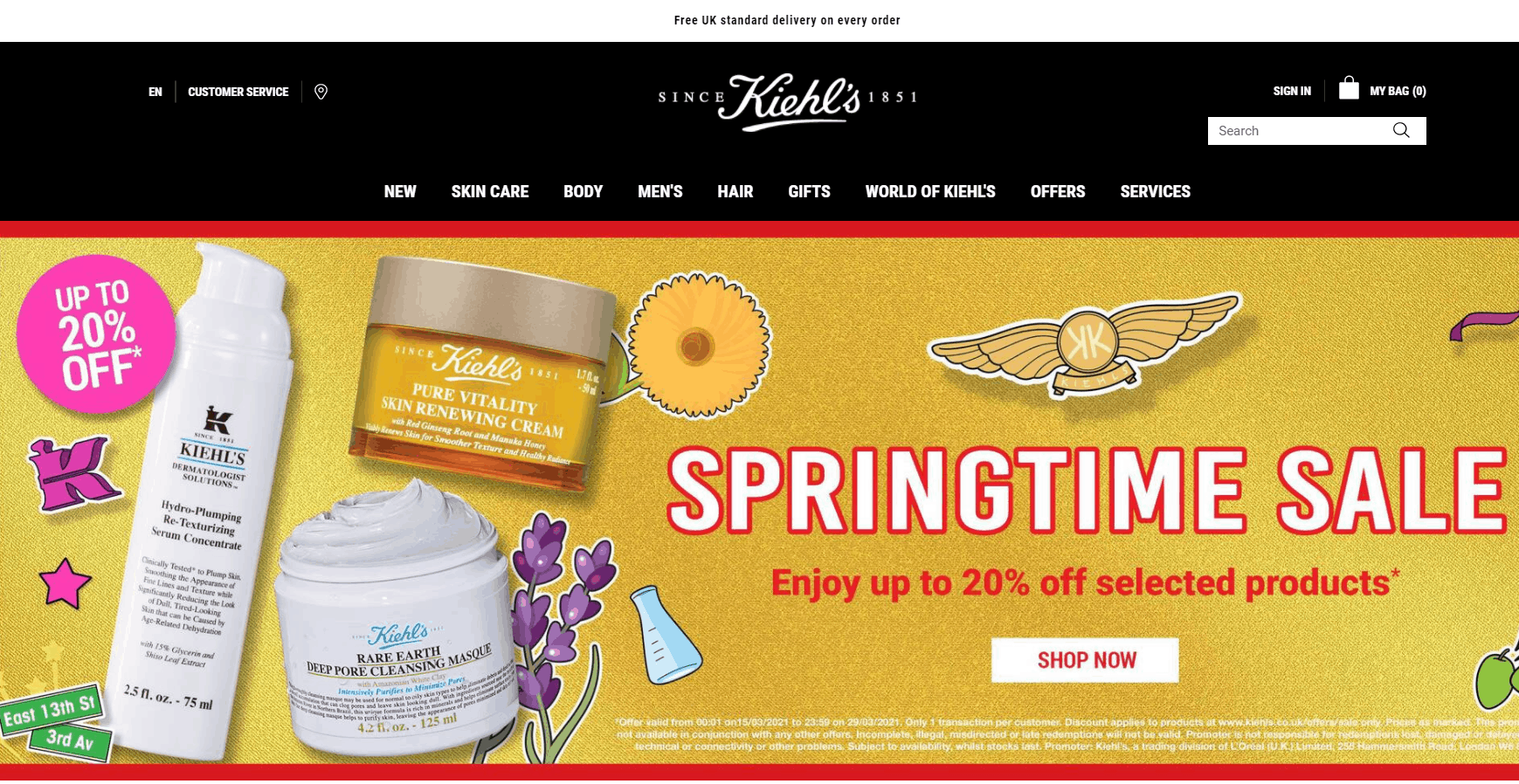 Kiehl’s优惠码2026 科颜氏英国官网精选护肤美妆低至8折促销英国境内免邮