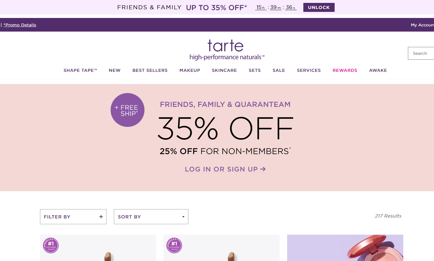 Tarte折扣码2026 tarte美国官网现有全场美妆7.5折促销会员享超值6.5折