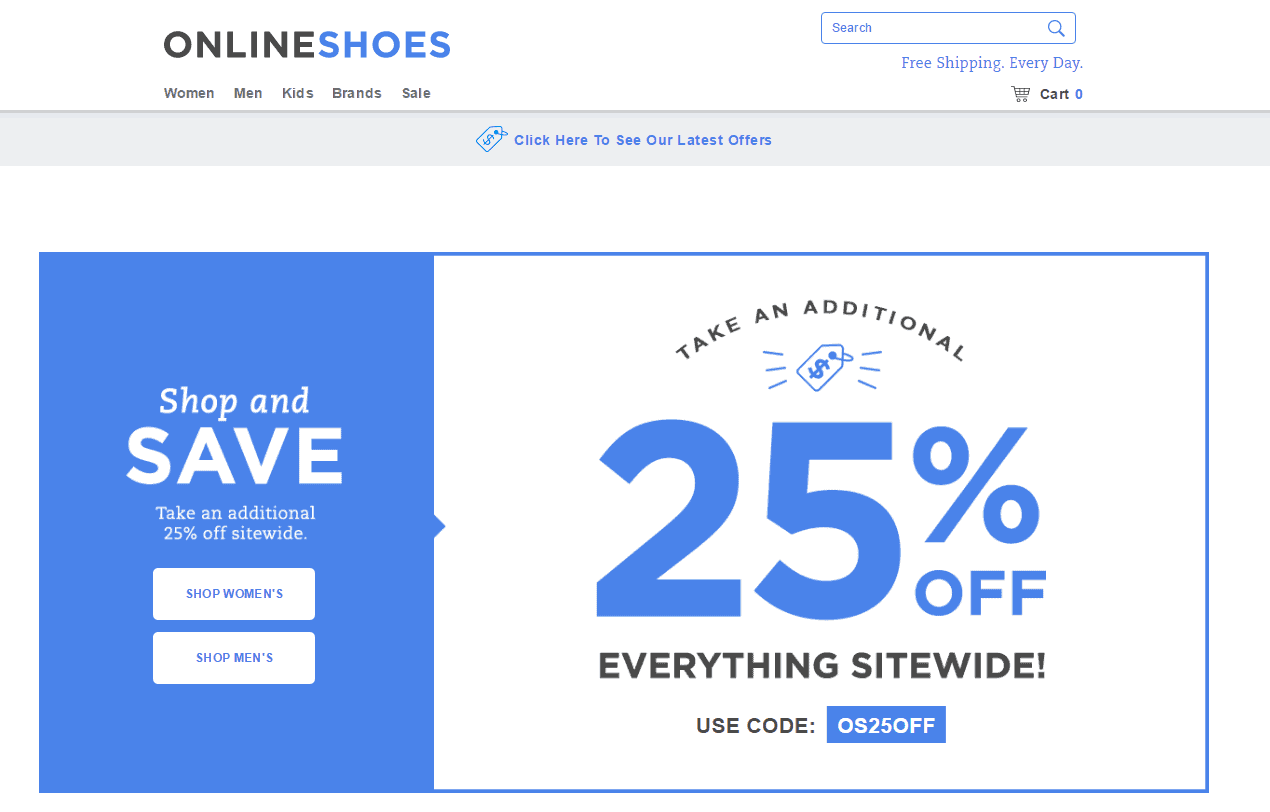 Onlineshoes优惠码2026 onlineshoes美国官网全场额外七五折促销再来美国免邮