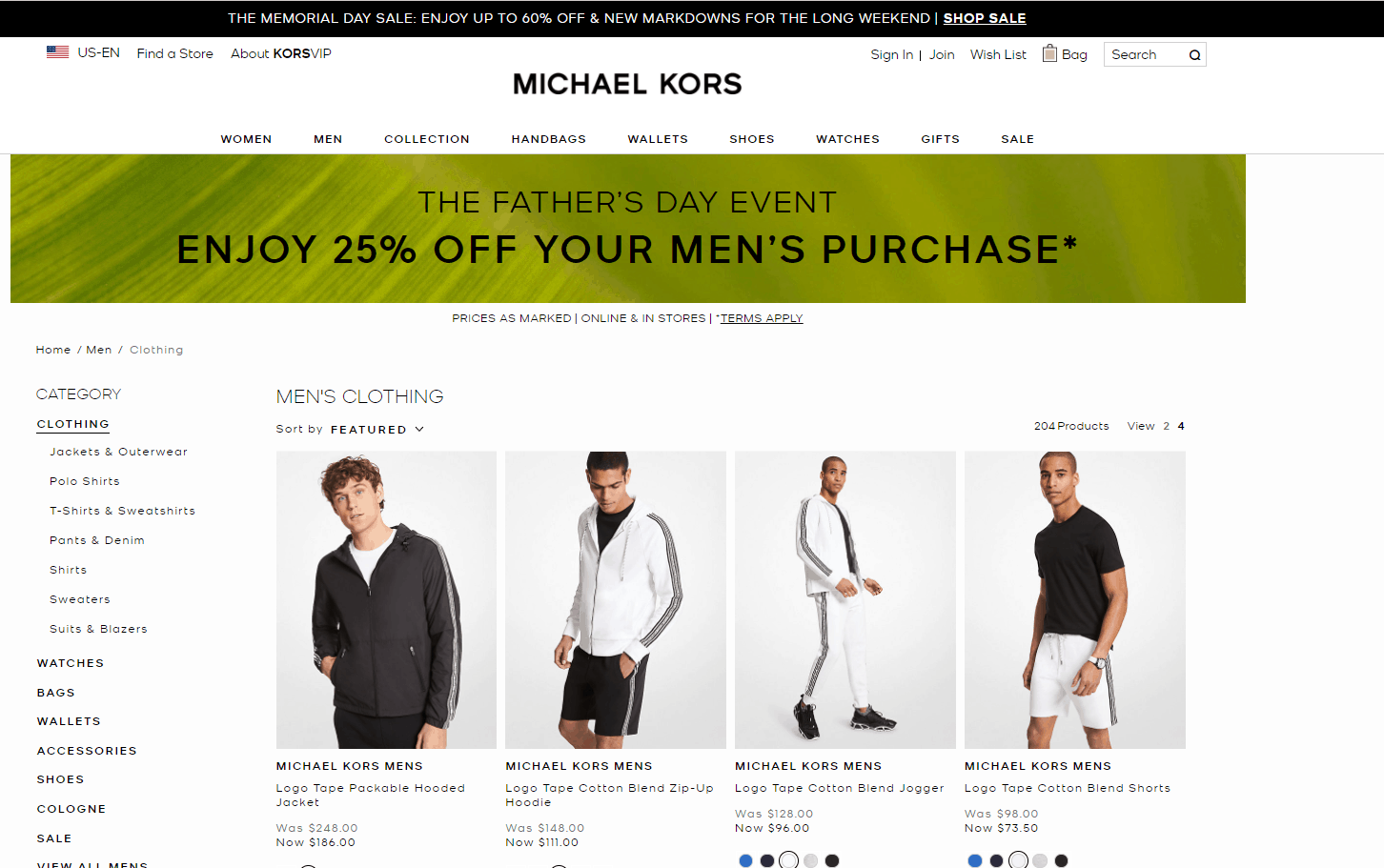Michael Kors折扣码2026 michaelkors美国官网父亲节大促精选男士服饰鞋包75折促销美境免邮
